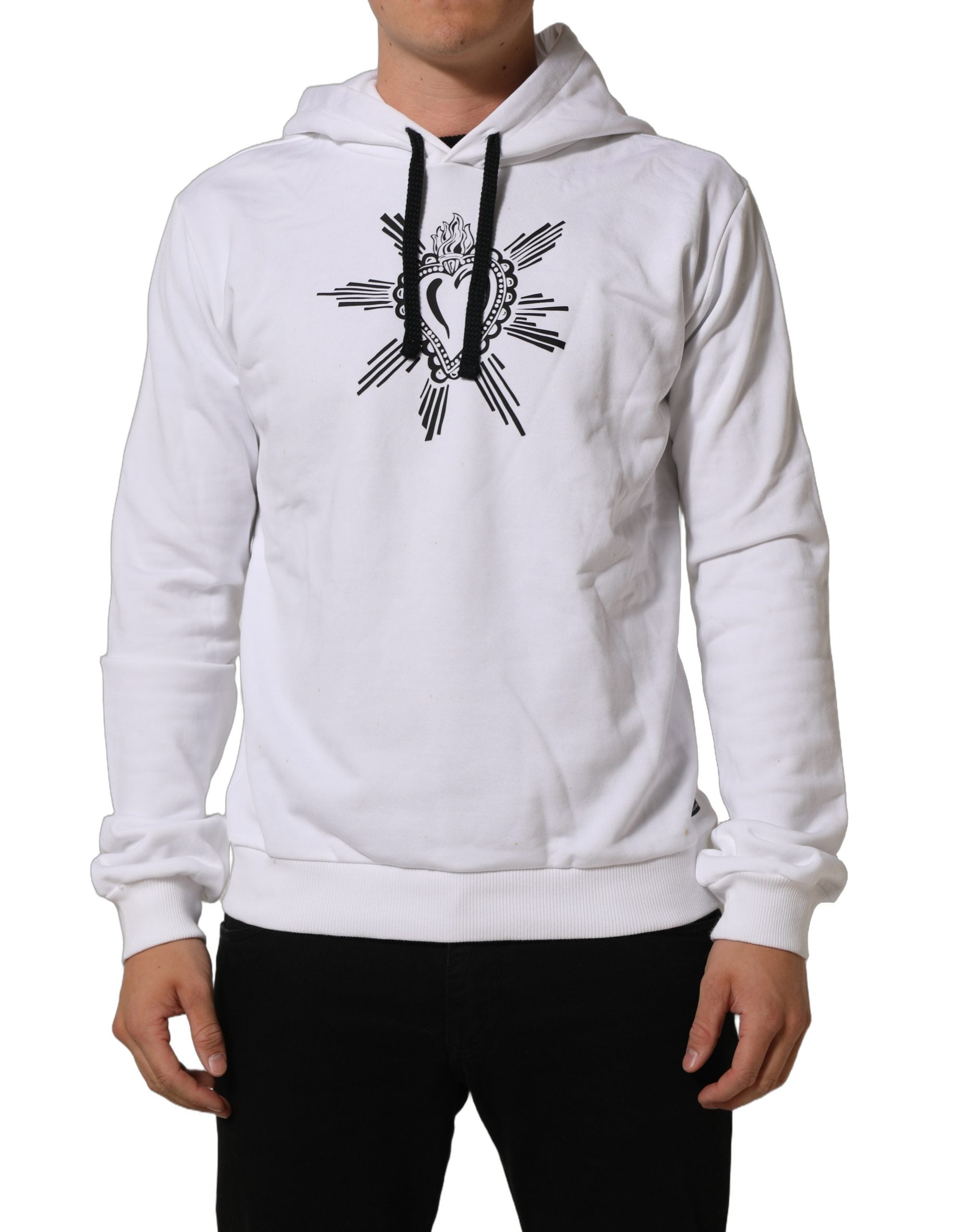 Dolce & Gabbana White Sacred Heart Hooded Sweatshirt Sweater