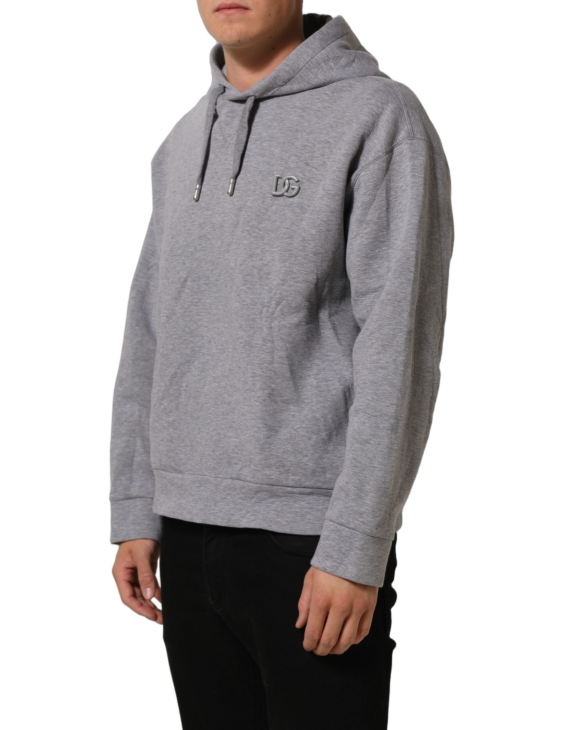 Dolce & Gabbana Gray Cotton Logo Hooded Sweatshirt Sweater