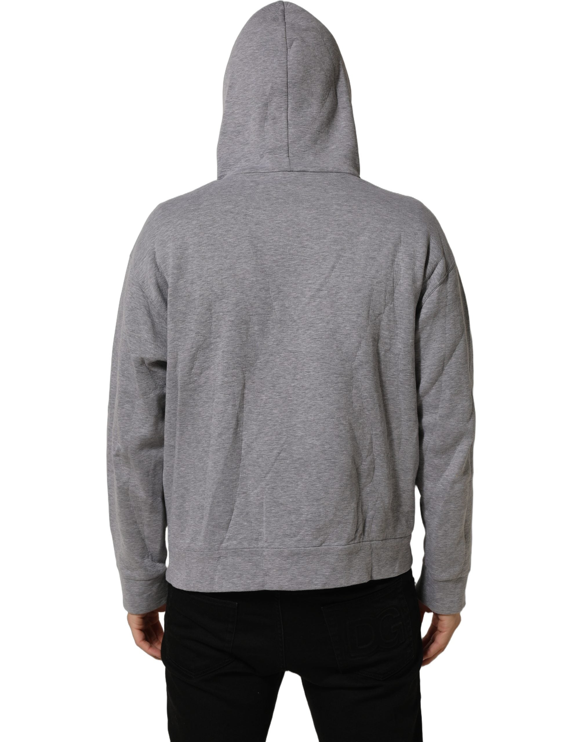 Dolce & Gabbana Gray Cotton Logo Hooded Sweatshirt Sweater