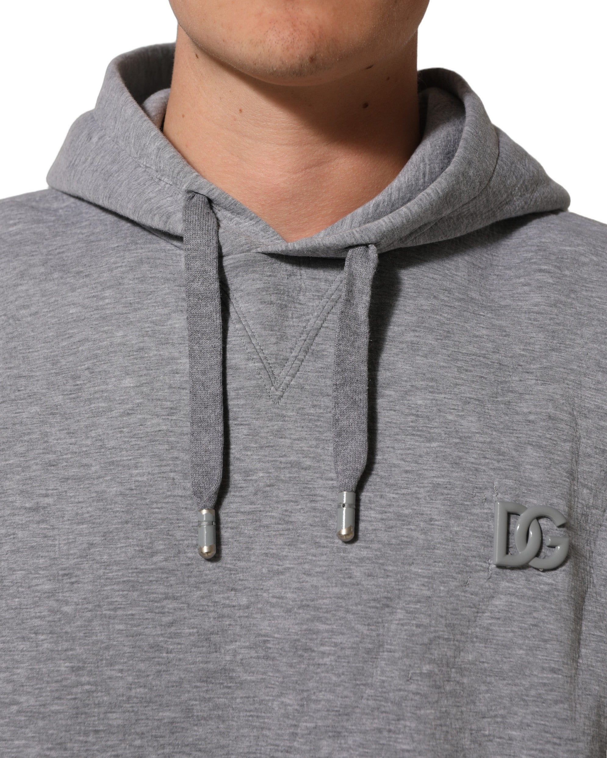 Dolce & Gabbana Gray Cotton Logo Hooded Sweatshirt Sweater
