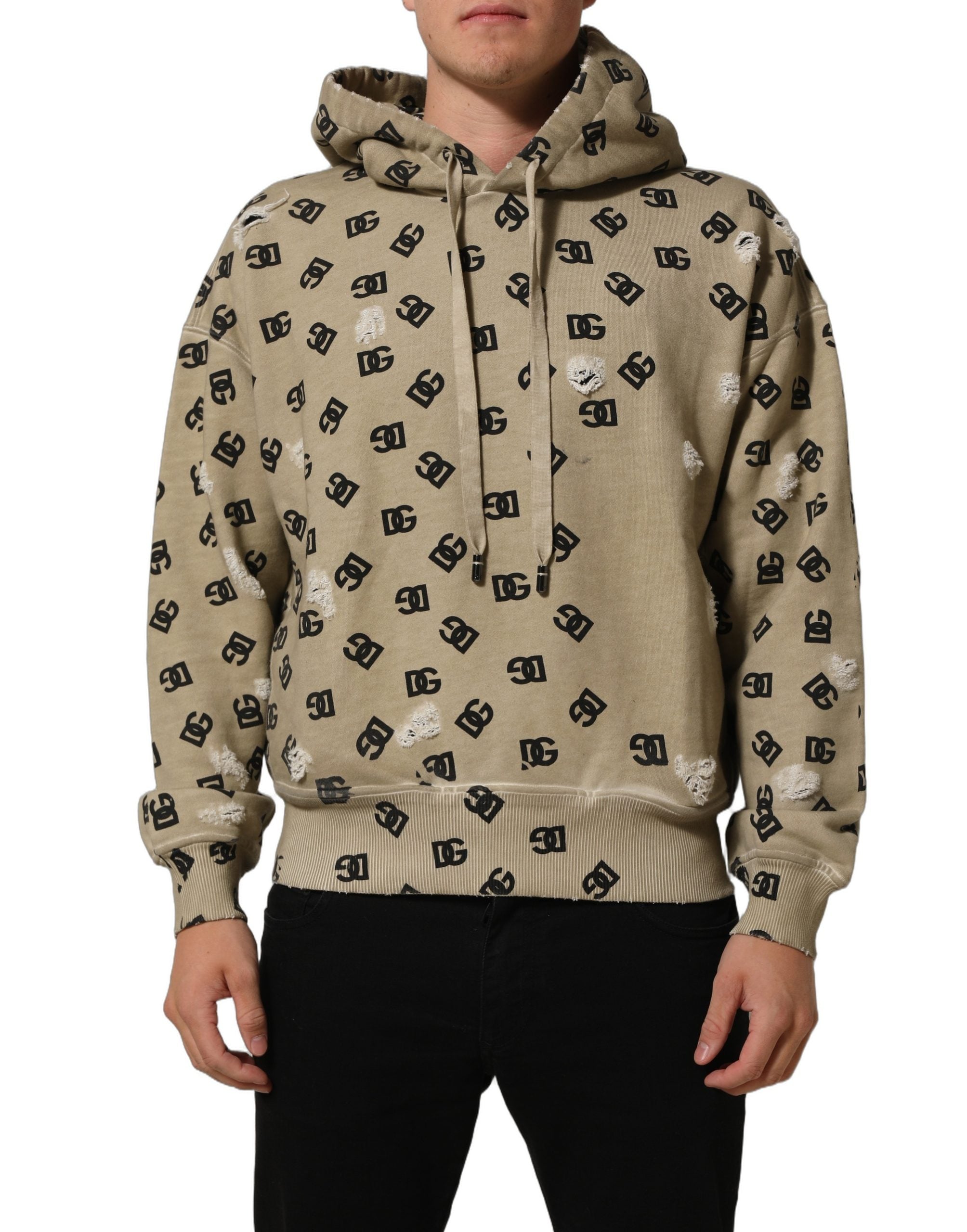 Dolce & Gabbana Brown Cotton Logo Hooded Sweatshirt Sweater