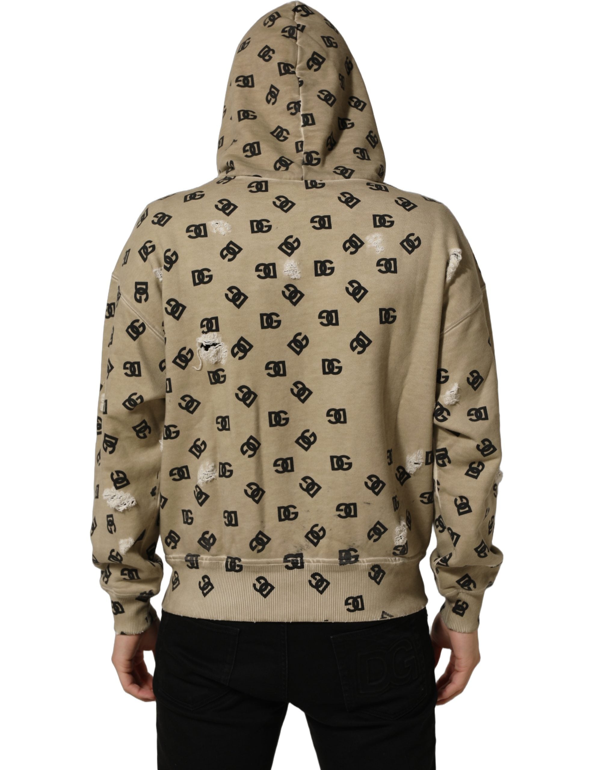 Dolce & Gabbana Brown Cotton Logo Hooded Sweatshirt Sweater