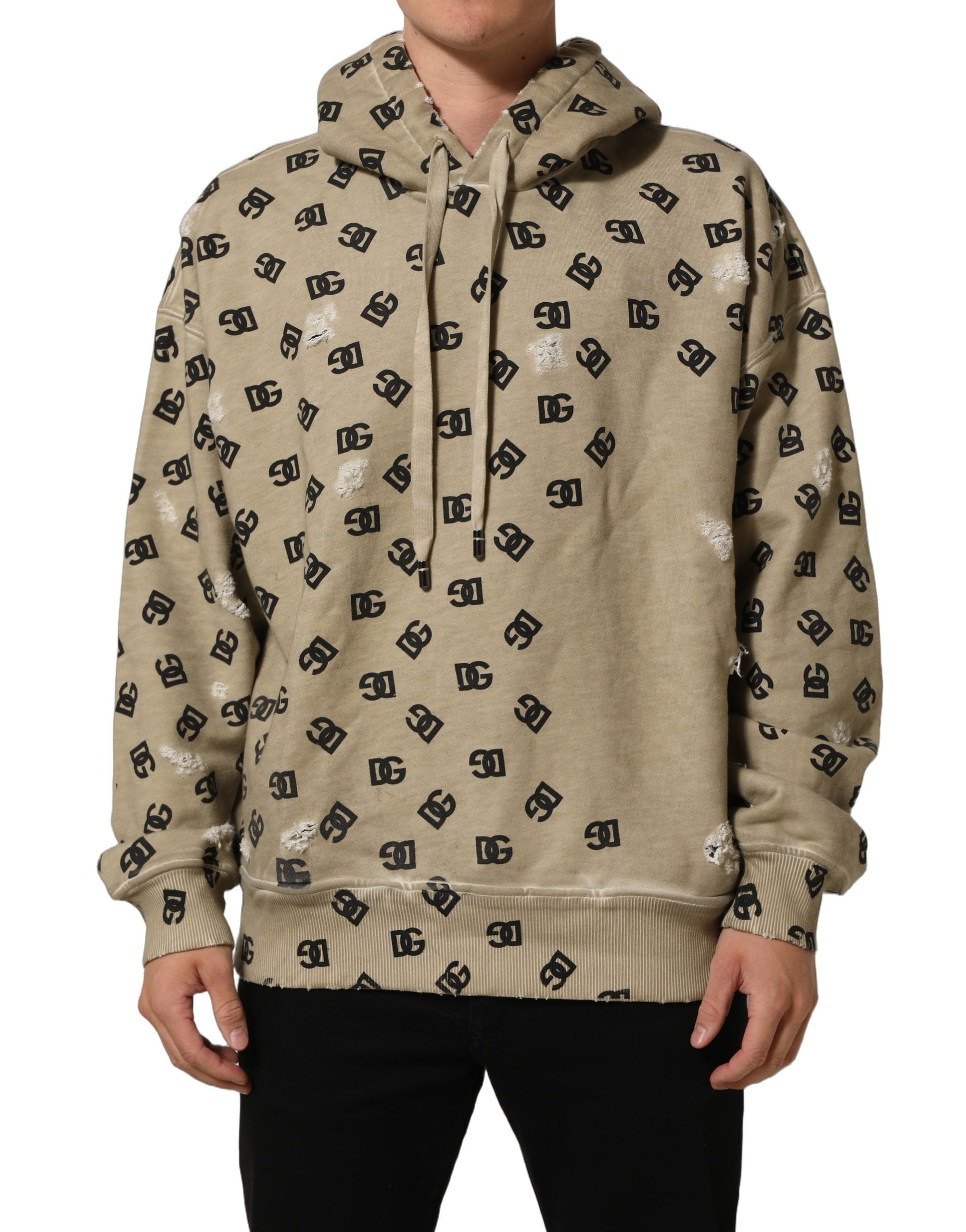 Dolce & Gabbana Brown Cotton Logo Hooded Sweatshirt Sweater