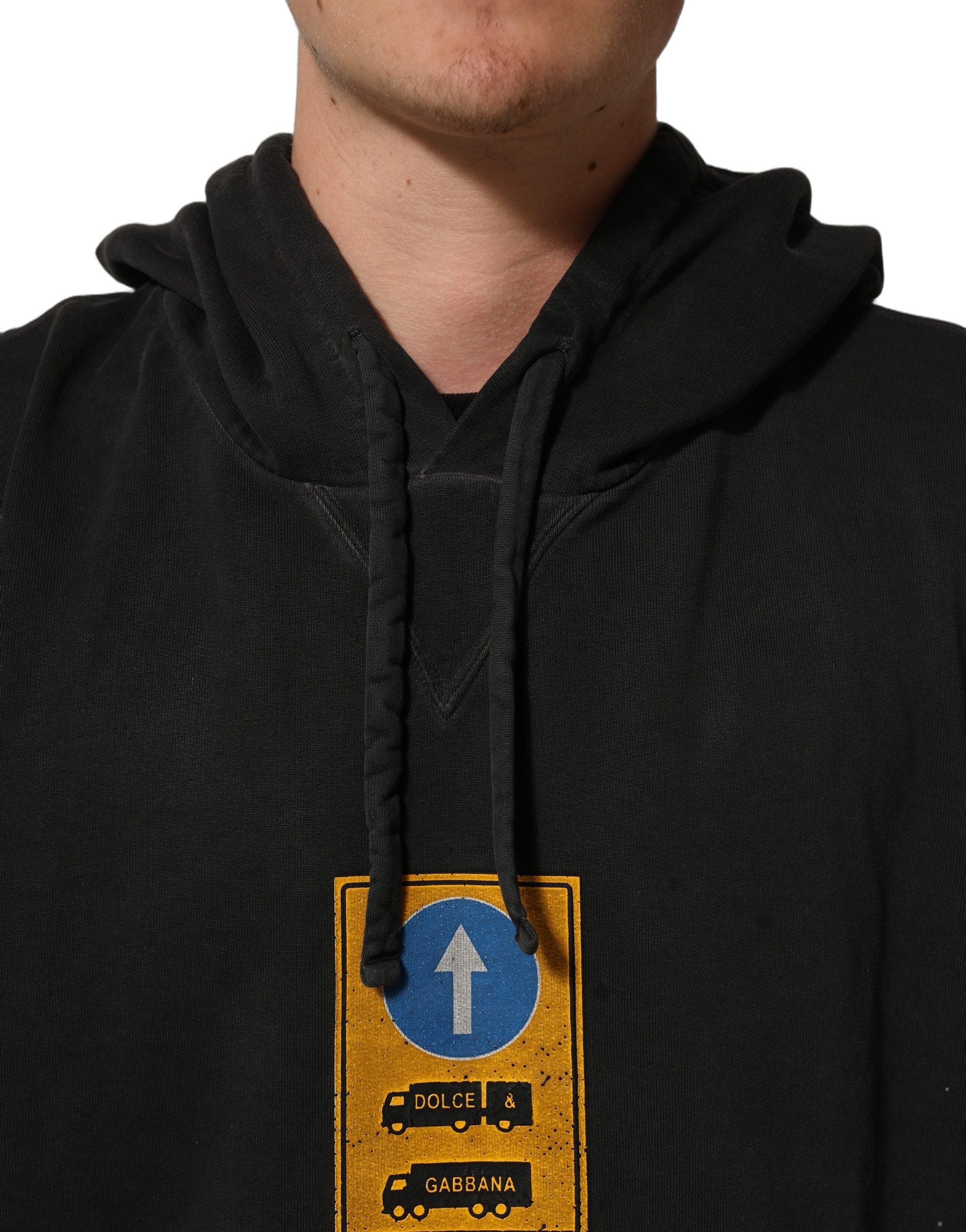 Dolce & Gabbana Black Cotton Logo Hooded Oversize Sweater