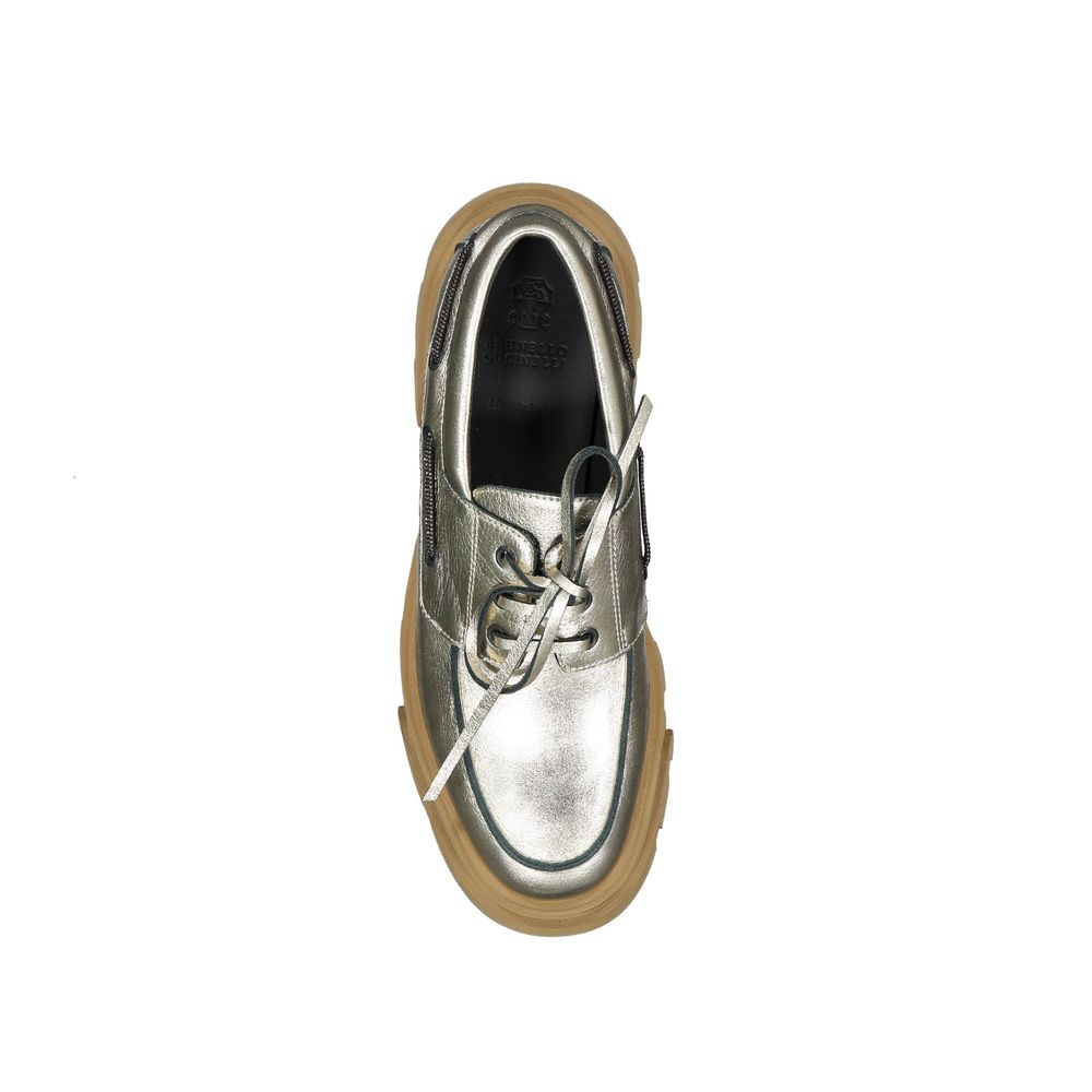 Brunello Cucinelli Gold Leather Platform Loafers