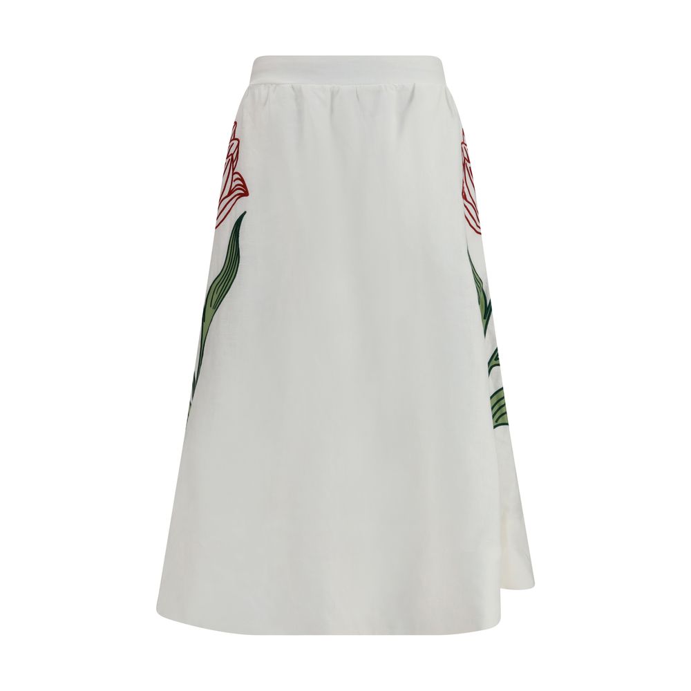 FARM RIO White Linen Midi Skirt