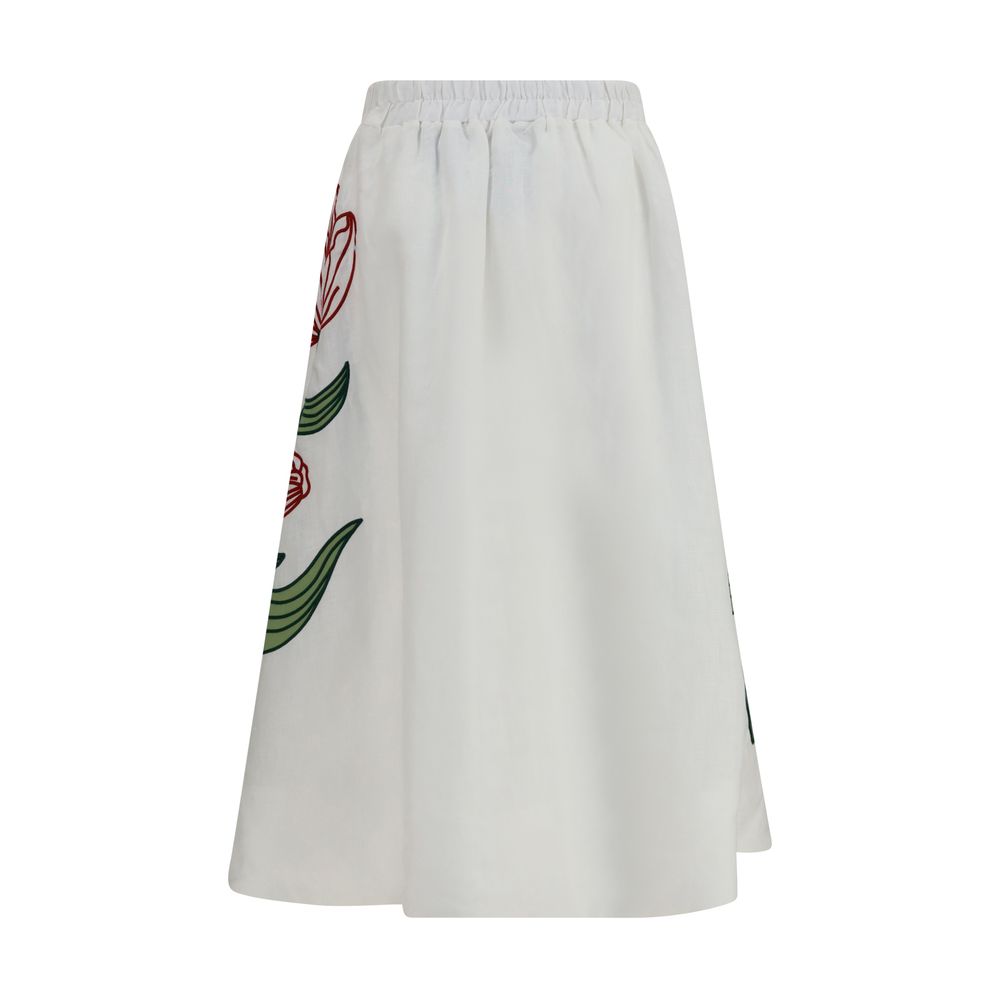 FARM RIO White Linen Midi Skirt