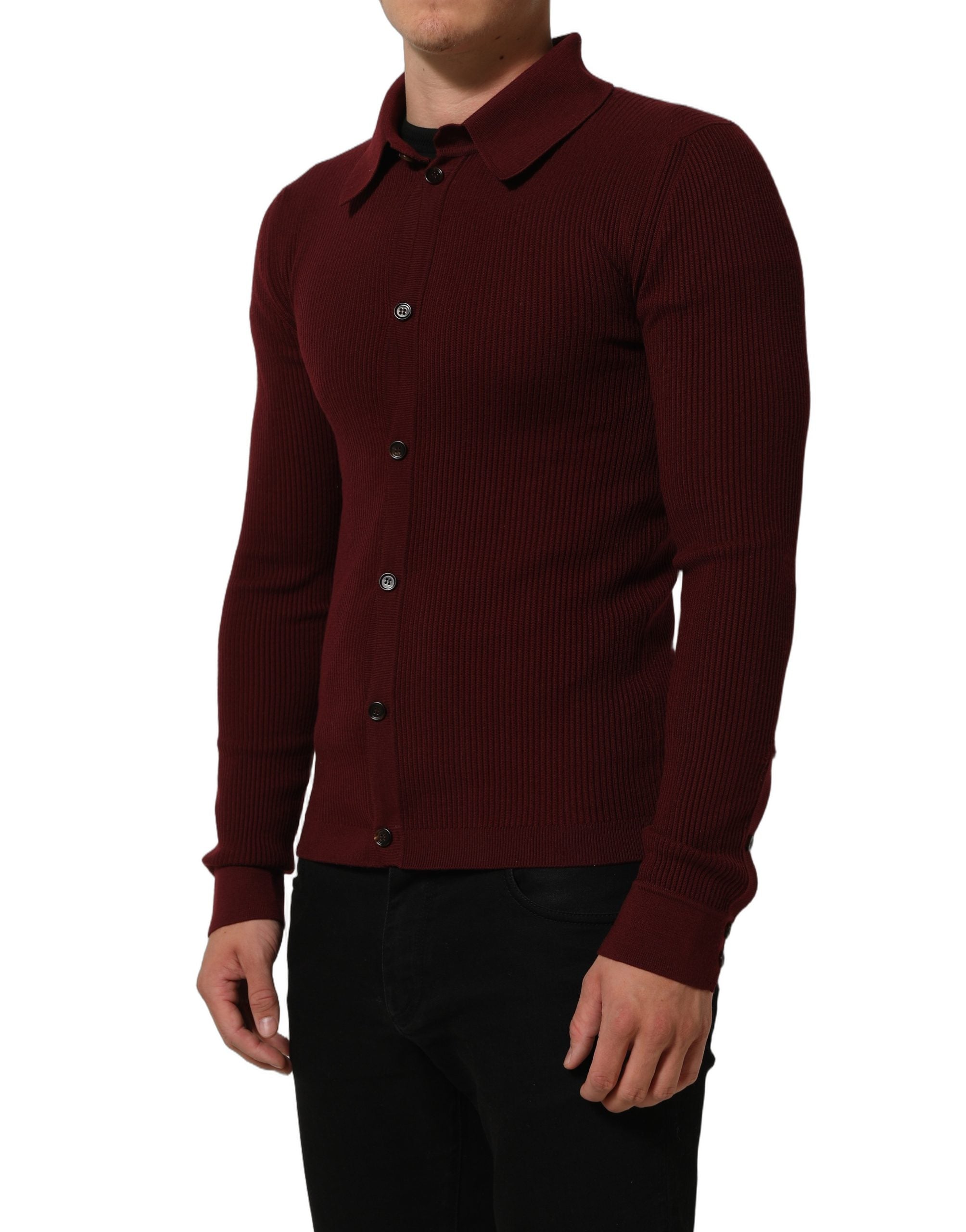 Dolce & Gabbana Burgundy Wool Button Down Cardigan Sweater