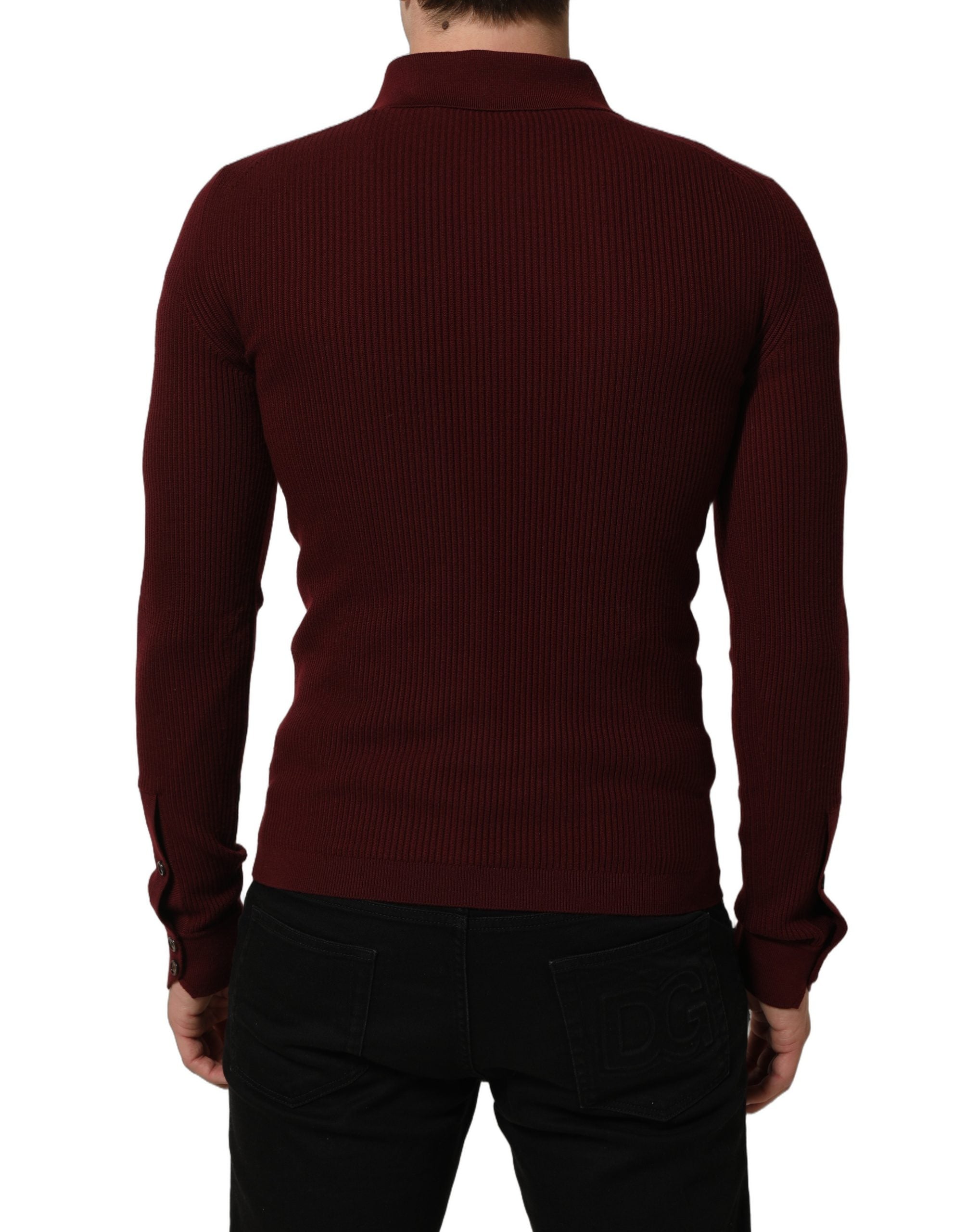 Dolce & Gabbana Burgundy Wool Button Down Cardigan Sweater