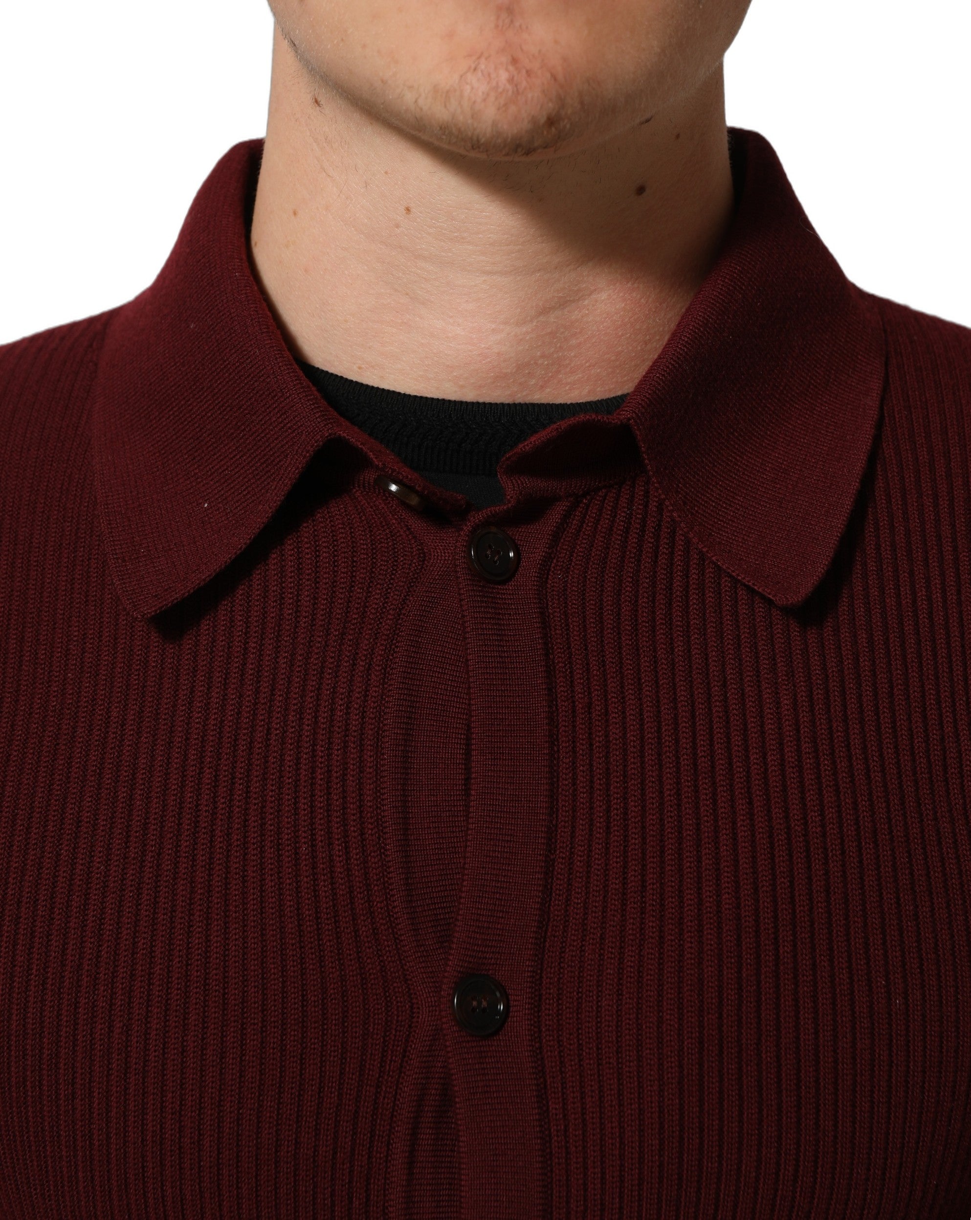 Dolce & Gabbana Burgundy Wool Button Down Cardigan Sweater