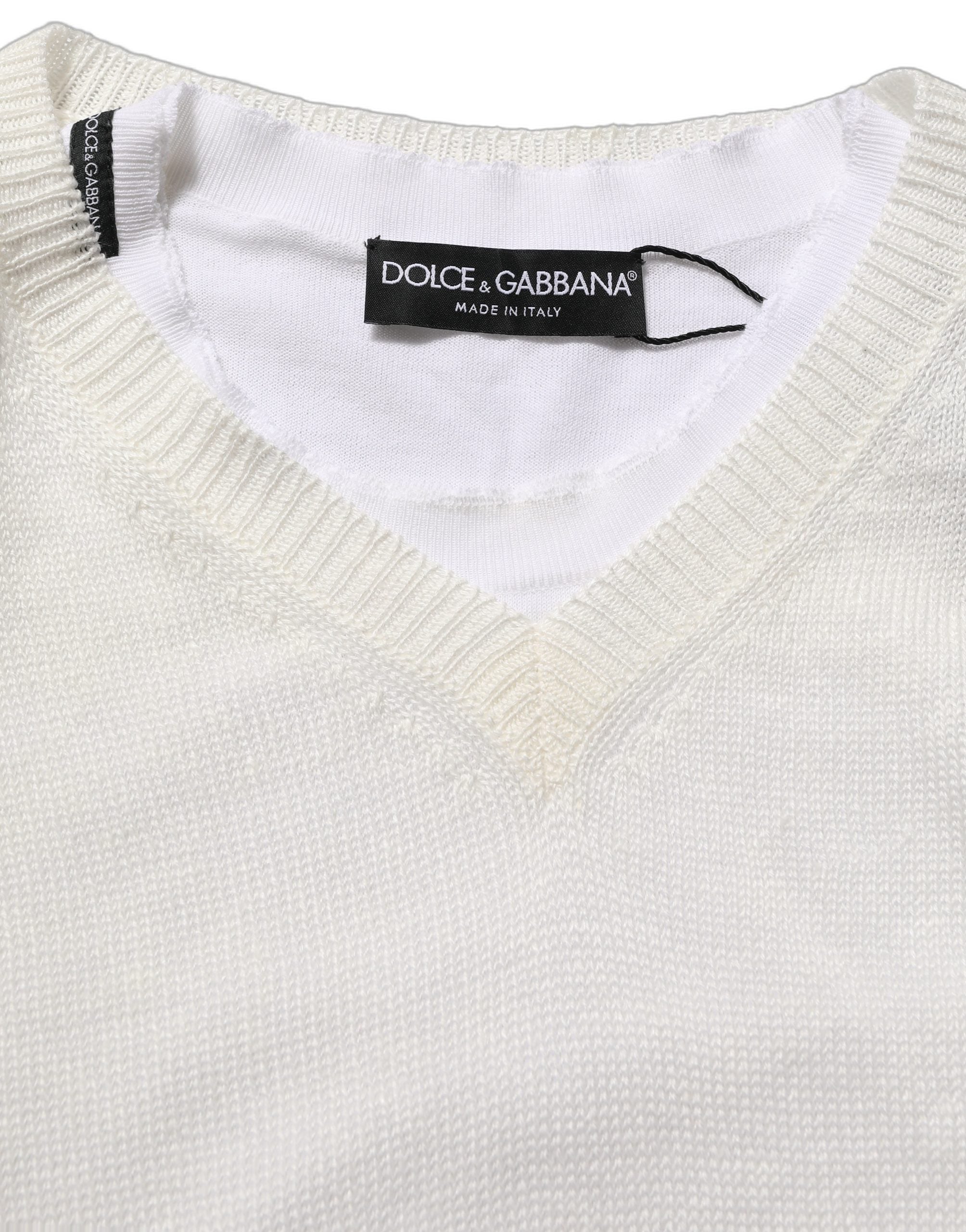 Dolce & Gabbana White Flax CrewNeck Layered Pullover Sweater
