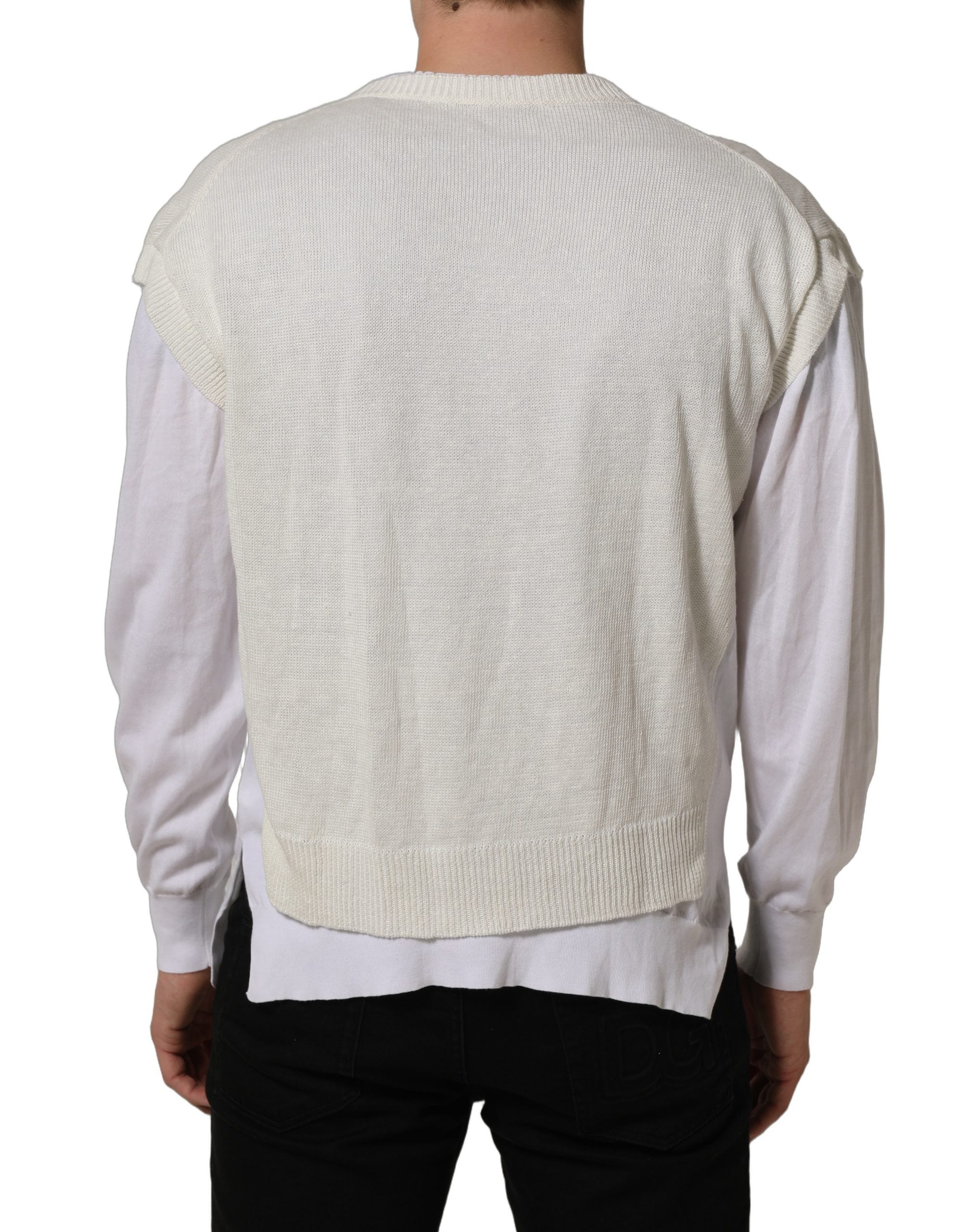 Dolce & Gabbana White Flax CrewNeck Layered Pullover Sweater