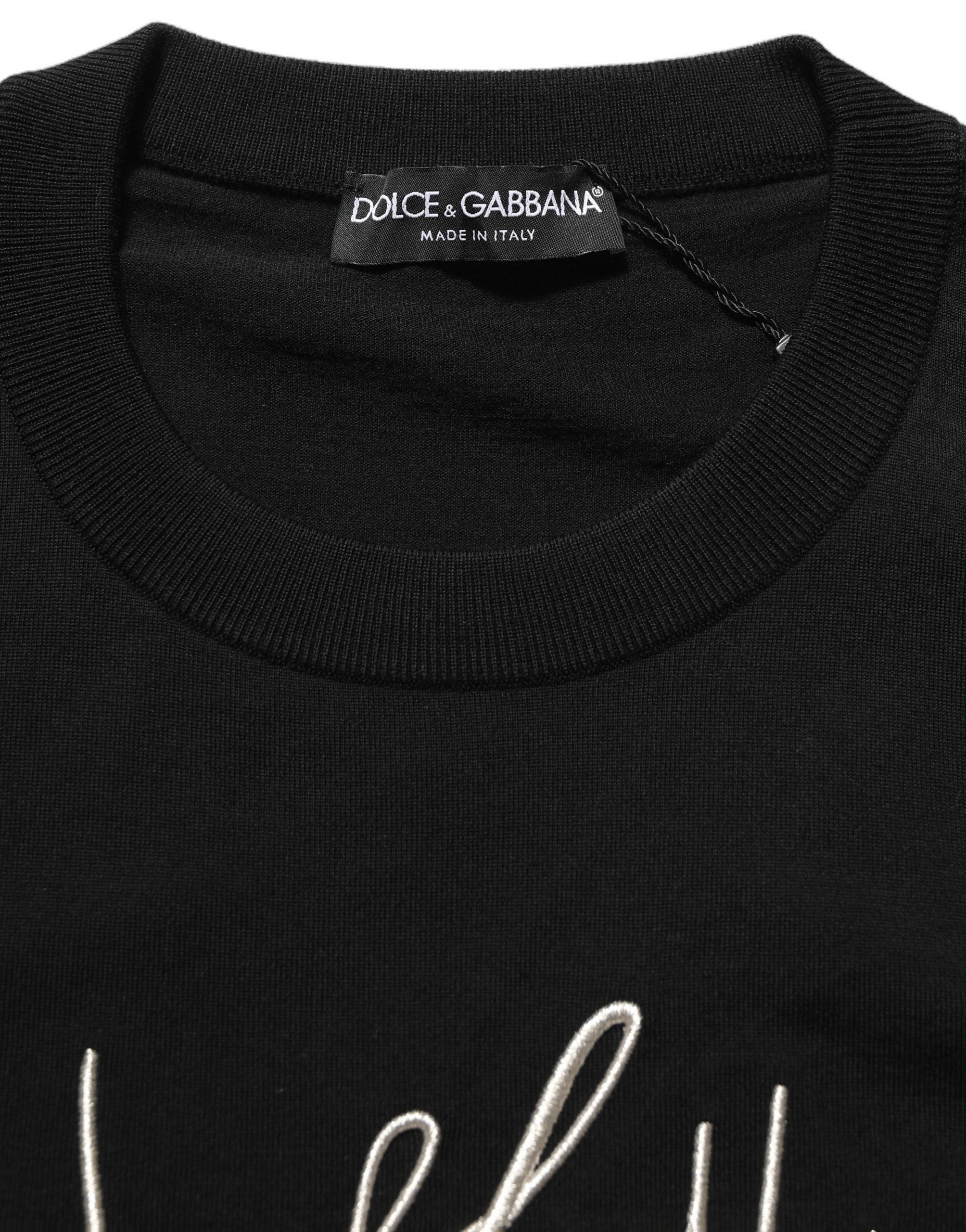 Dolce & Gabbana Black DG Embroidered Crew Neck Pullover Men Sweater