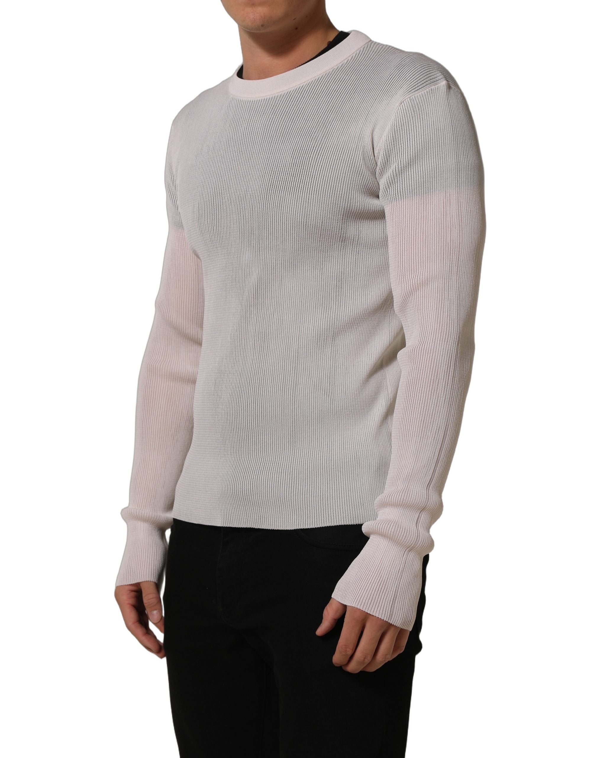 Dolce & Gabbana White Silk Crew Neck Men Pullover Sweater