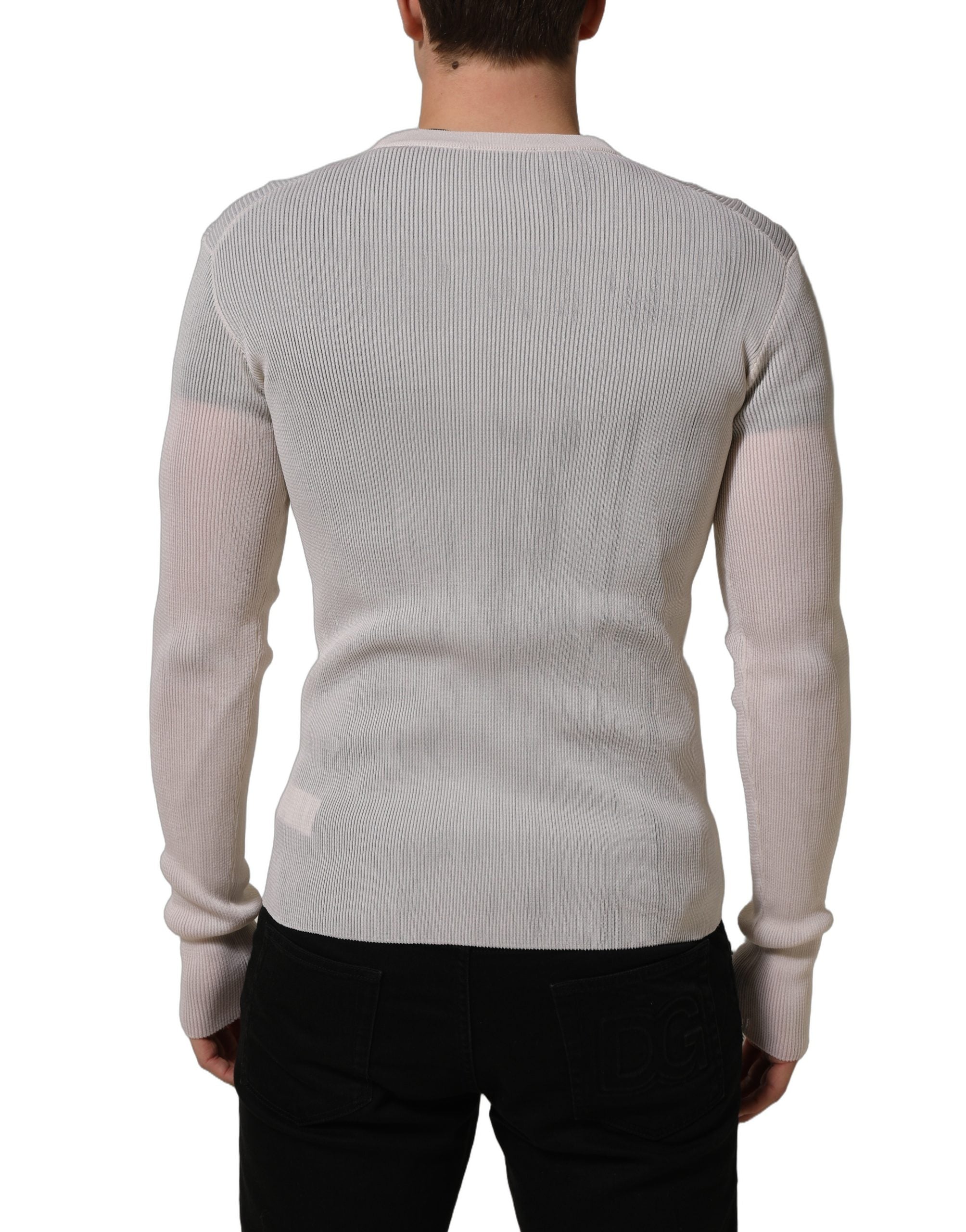 Dolce & Gabbana White Silk Crew Neck Men Pullover Sweater