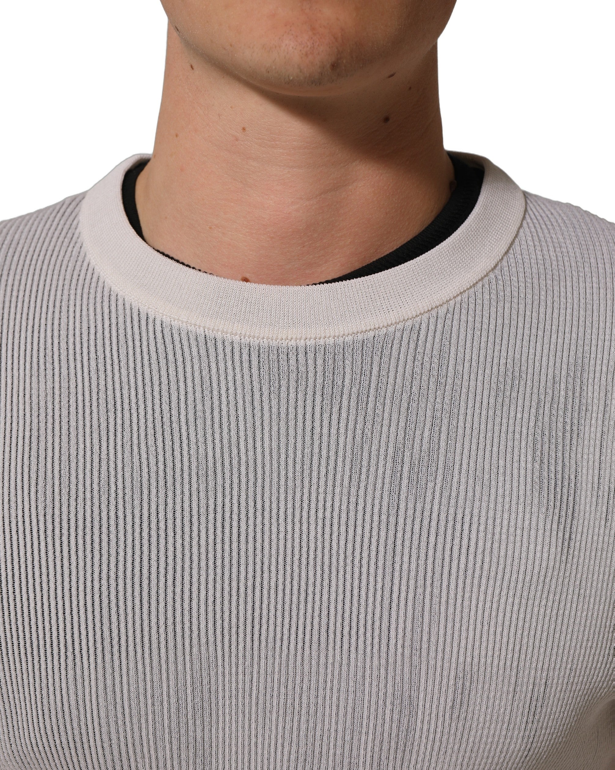Dolce & Gabbana White Silk Crew Neck Men Pullover Sweater