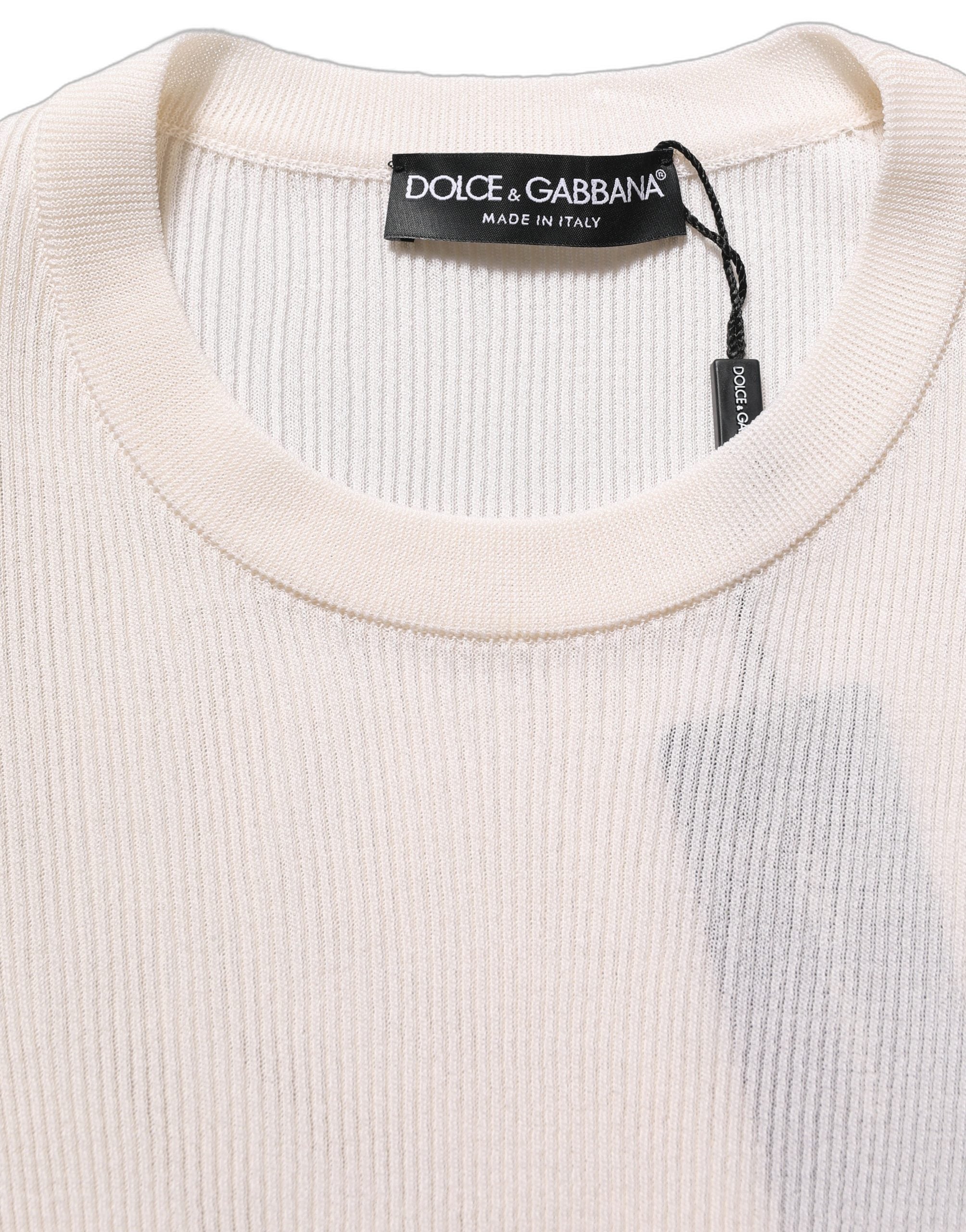 Dolce & Gabbana White Silk Crew Neck Men Pullover Sweater