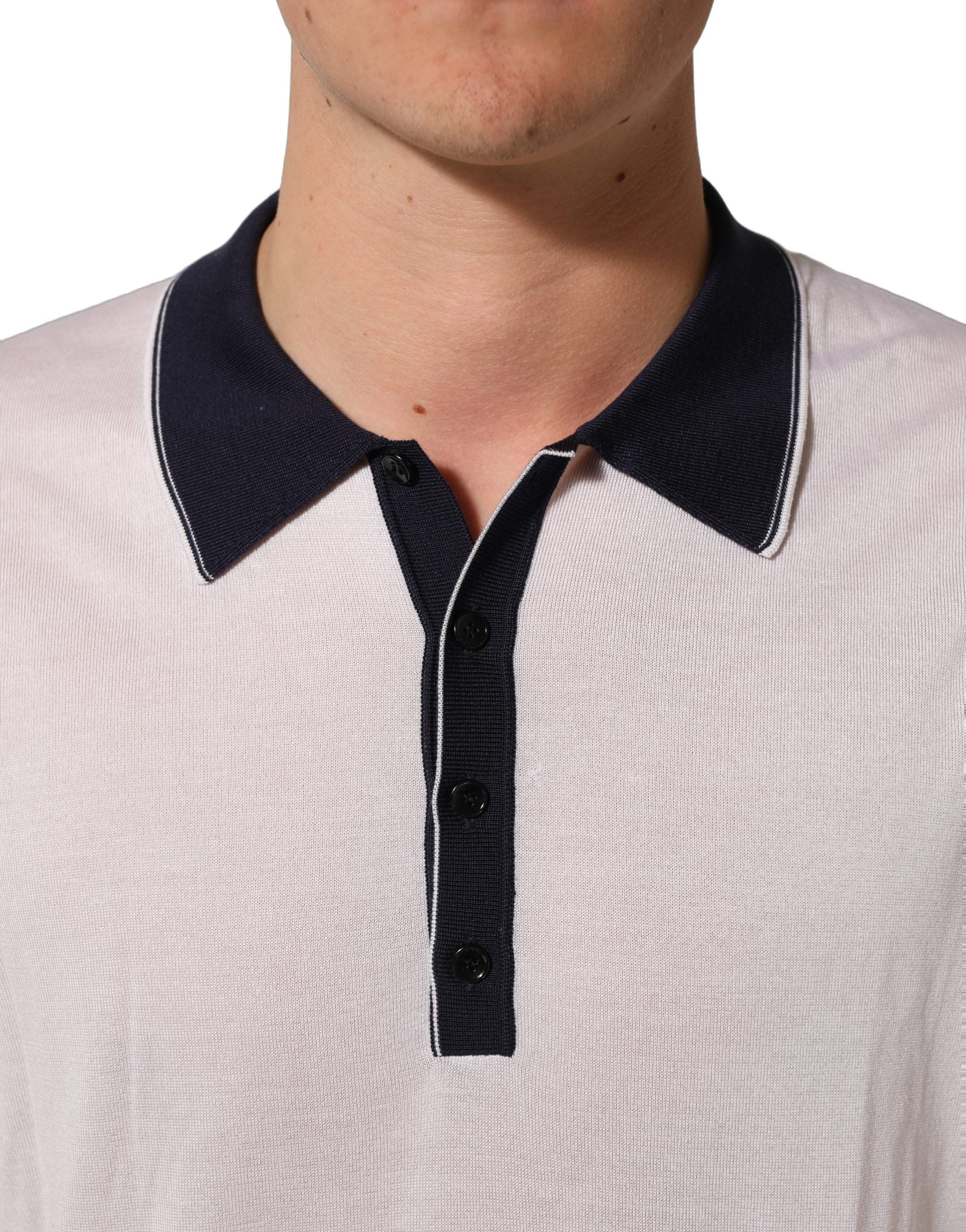 Dolce & Gabbana White Silk Collared Henley Pullover Sweater
