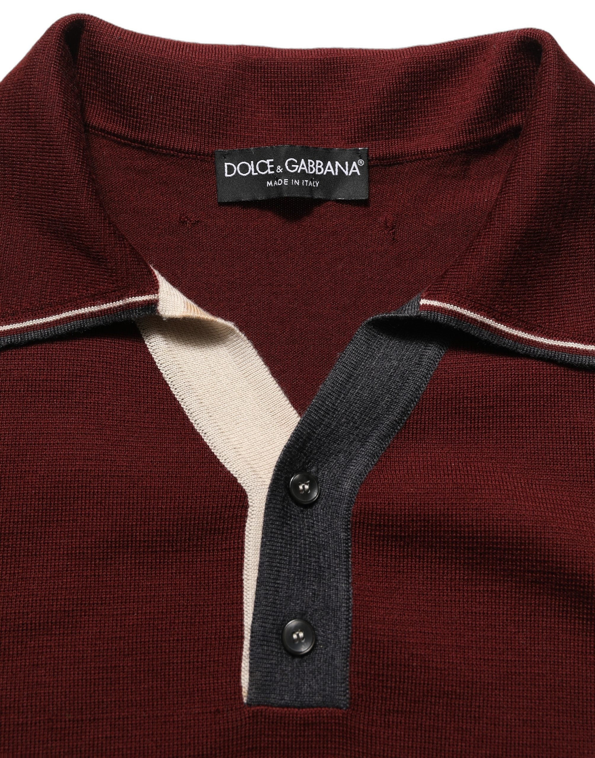 Dolce & Gabbana Burgundy Wool Knit Henley Pullover Sweater