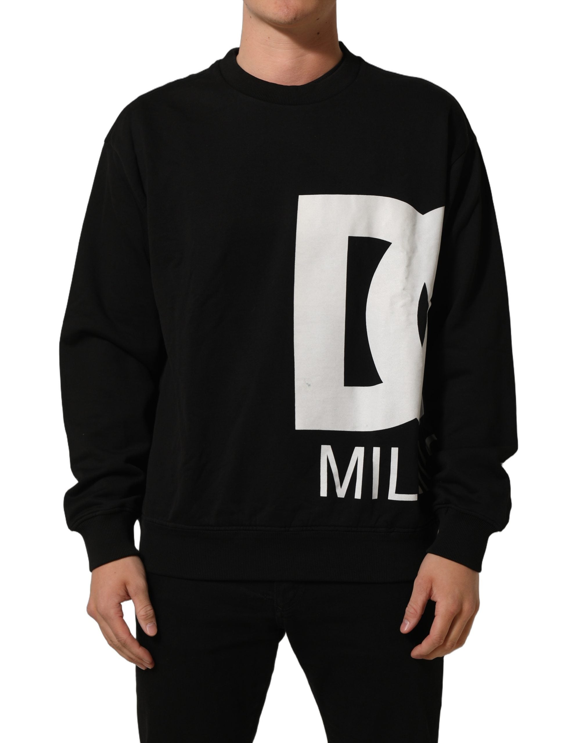 Dolce & Gabbana Black Cotton Logo Print Sweatshirt Sweater