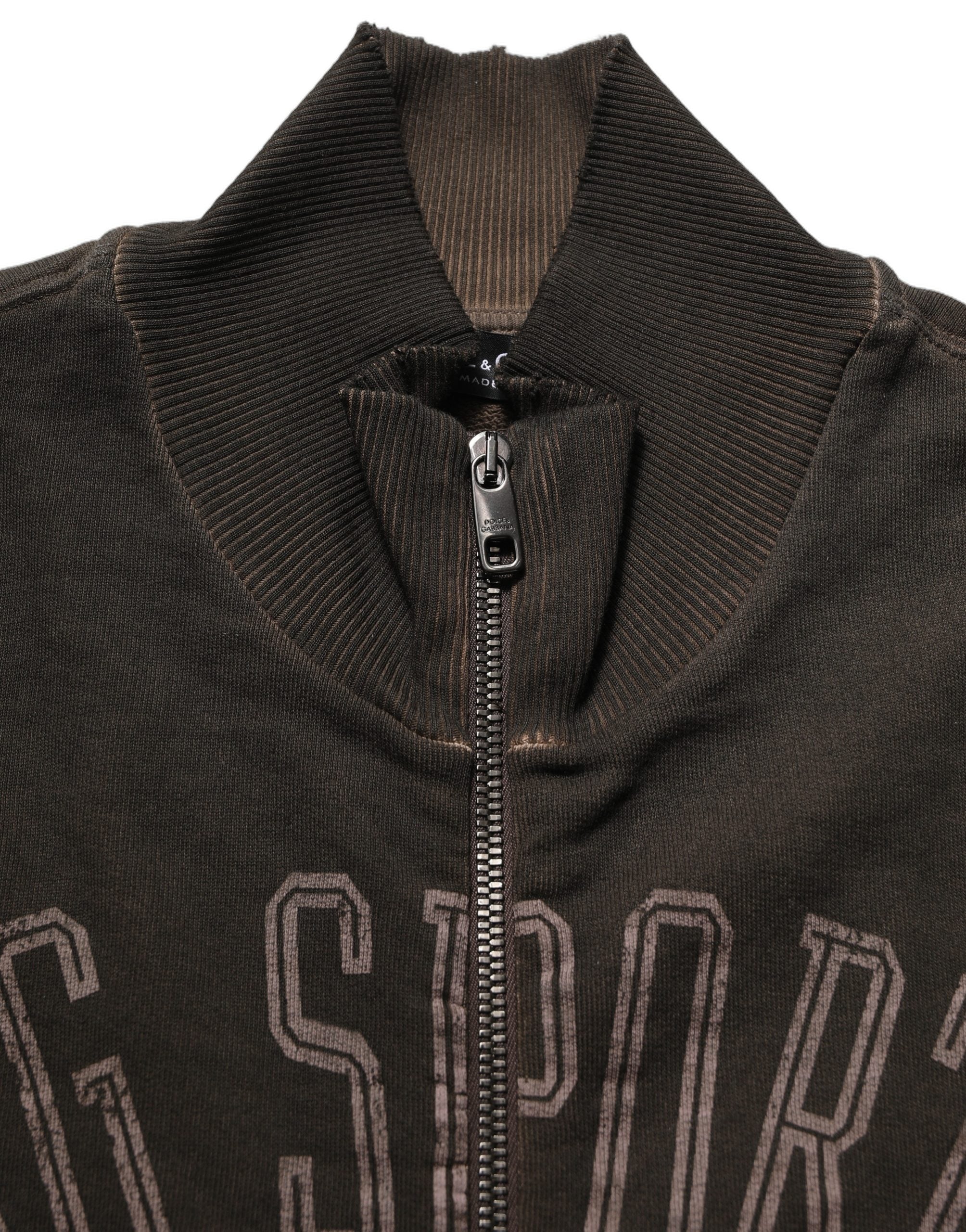 Dolce & Gabbana Brown Logo Print Full Zip Sweatshirt Sweater