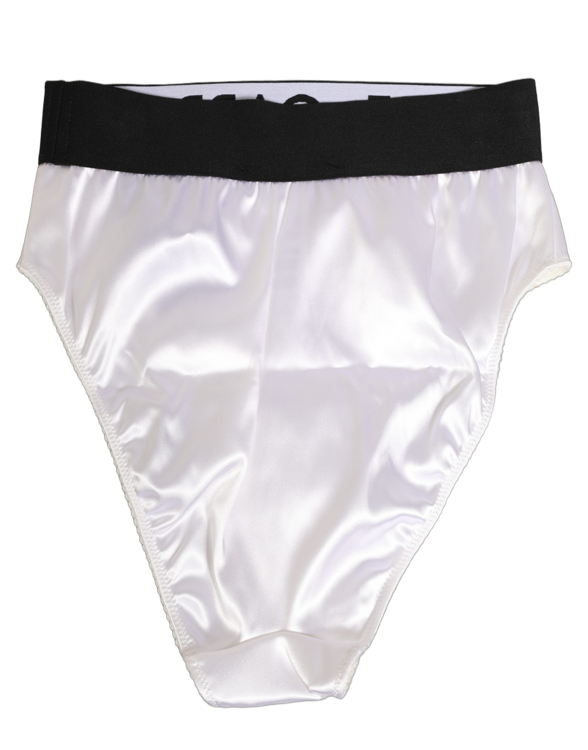 Dolce & Gabbana White Satin High-Waist Brief Logo Women Underwear