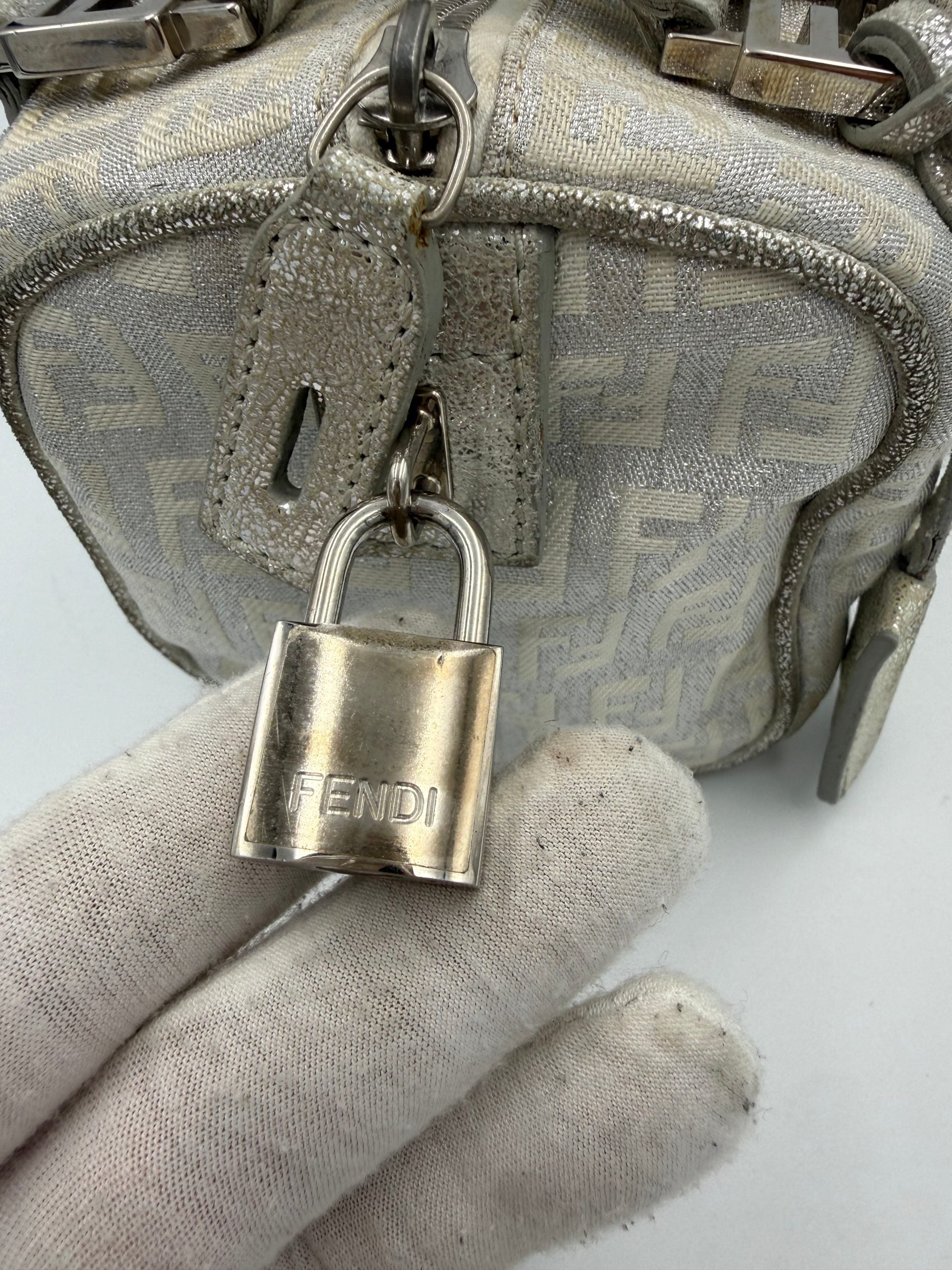 Fendi FENDI Mini Bauletto FF Zucchino Laminated Handbag