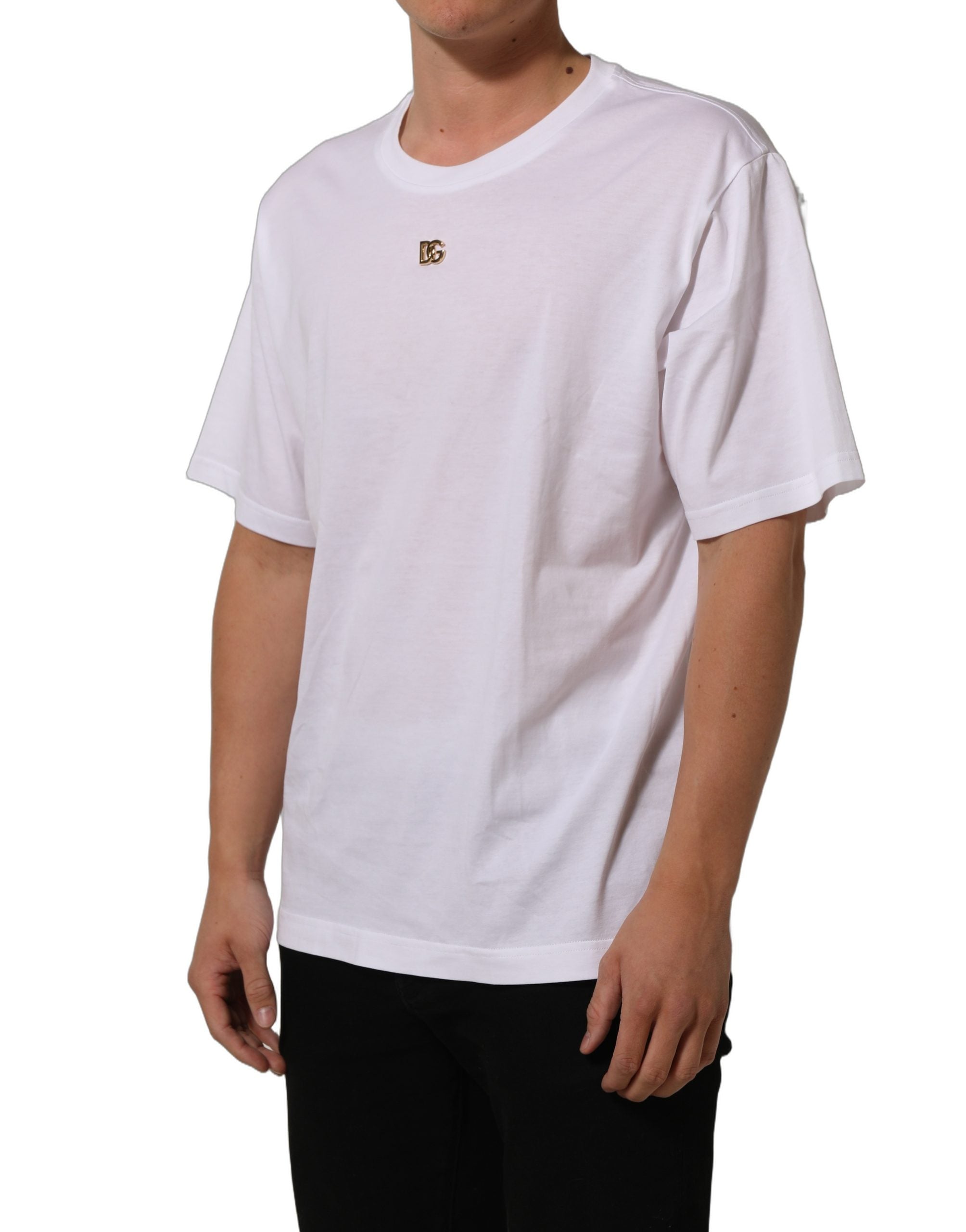 Dolce & Gabbana White Metal DG Logo Short Sleeves T-shirt
