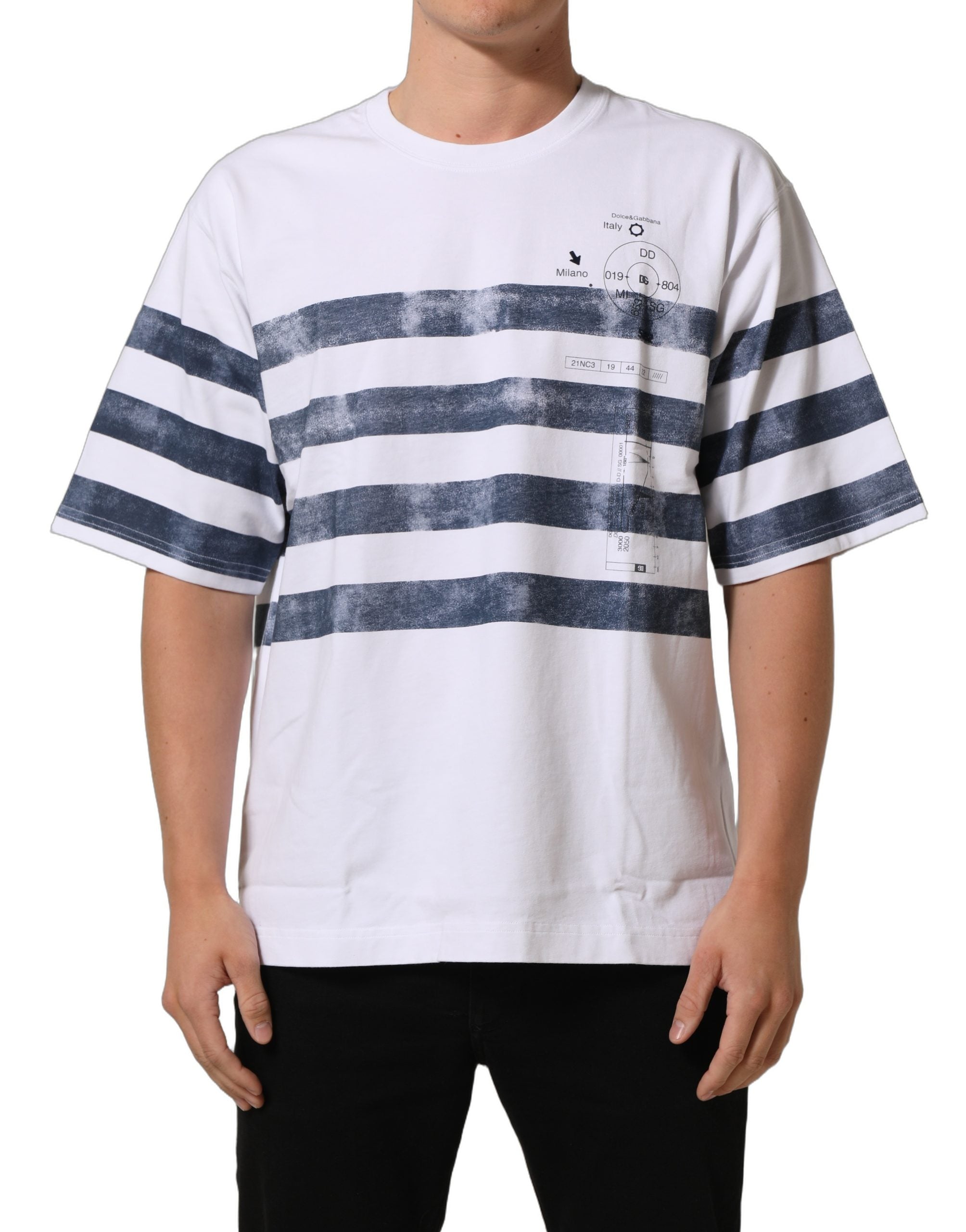 Dolce & Gabbana White Blue Stripe Cotton Short Sleeve T-shirt