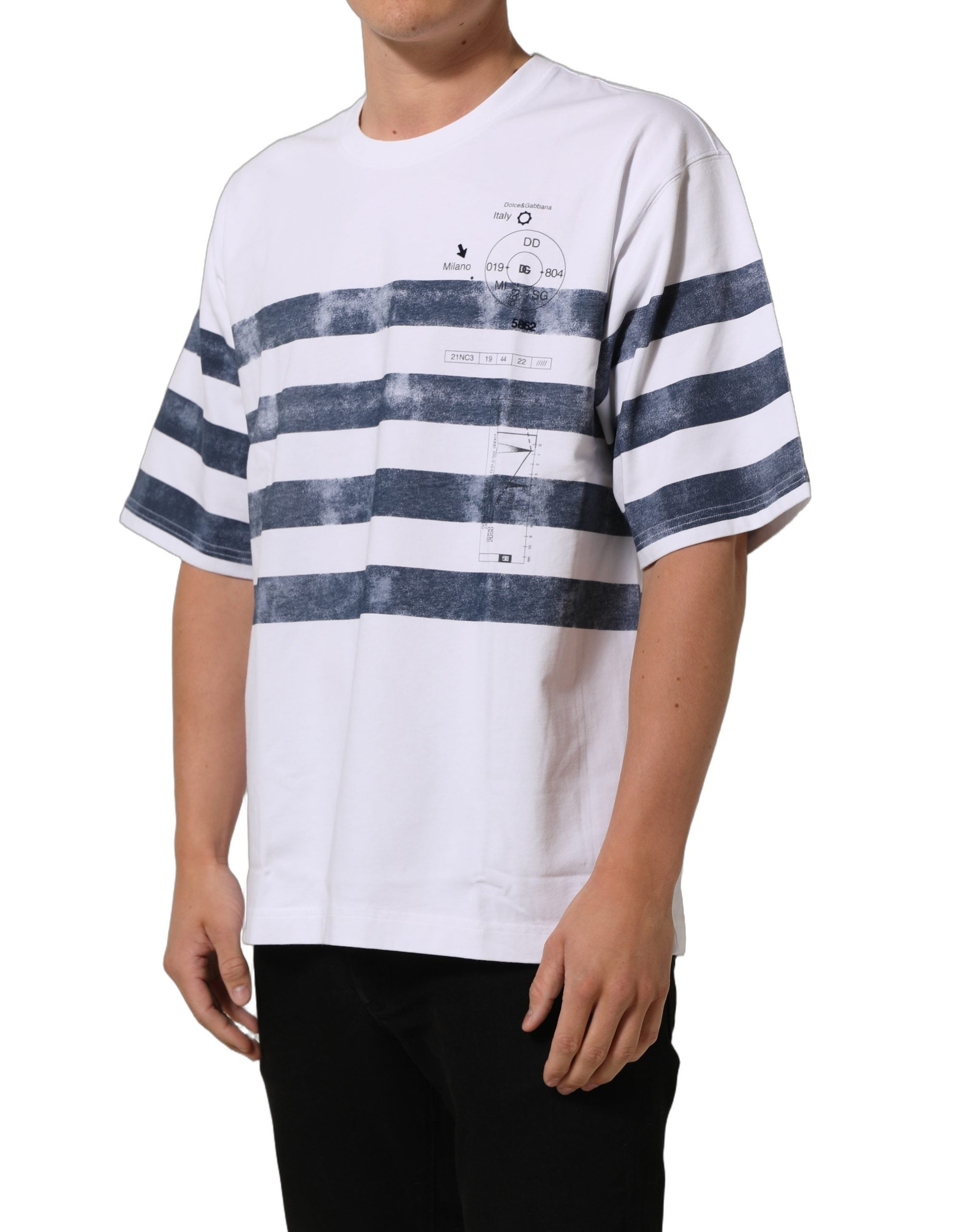 Dolce & Gabbana White Blue Stripe Cotton Short Sleeve T-shirt