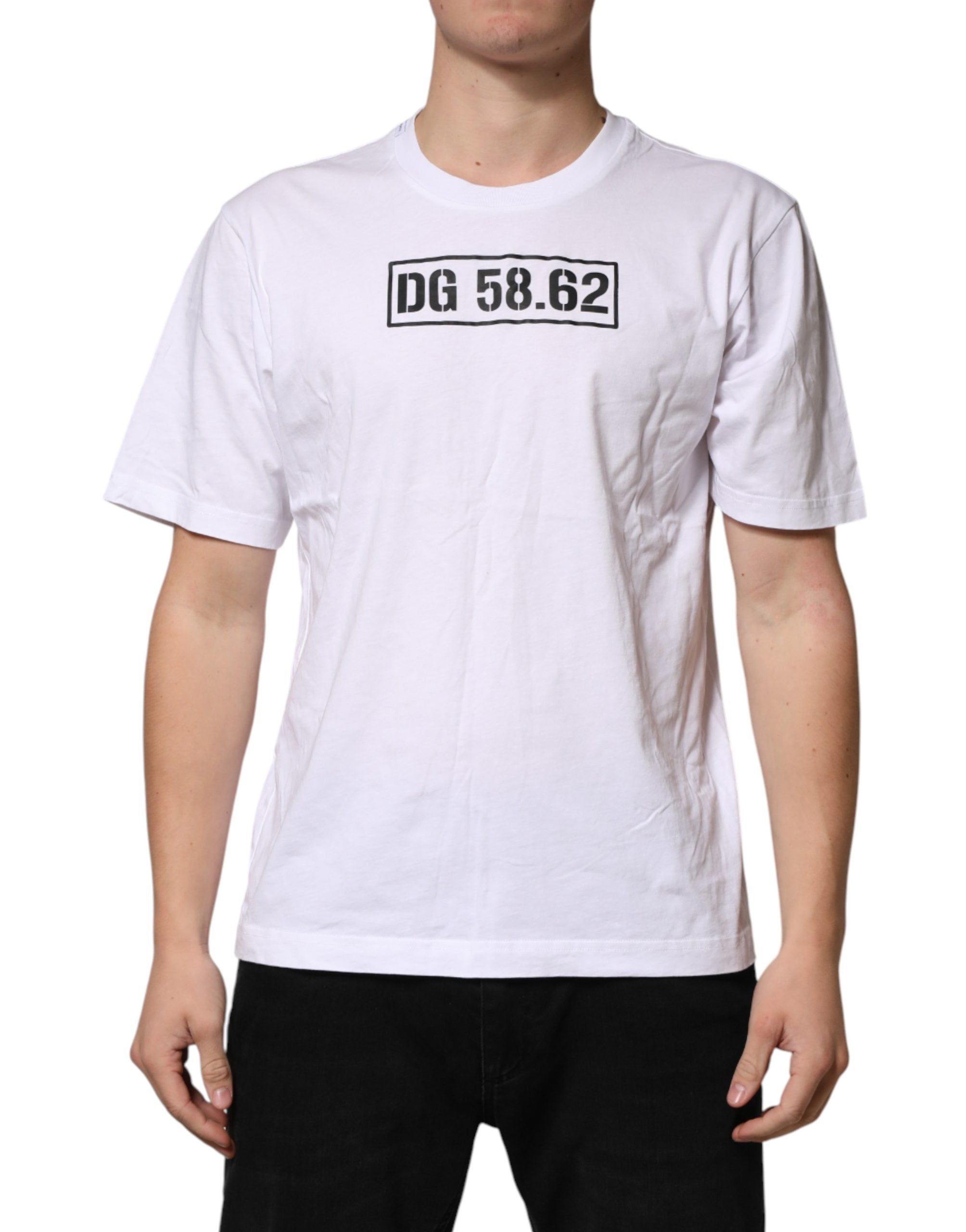 Dolce & Gabbana White Cotton Logo Print Crew Neck T-shirt