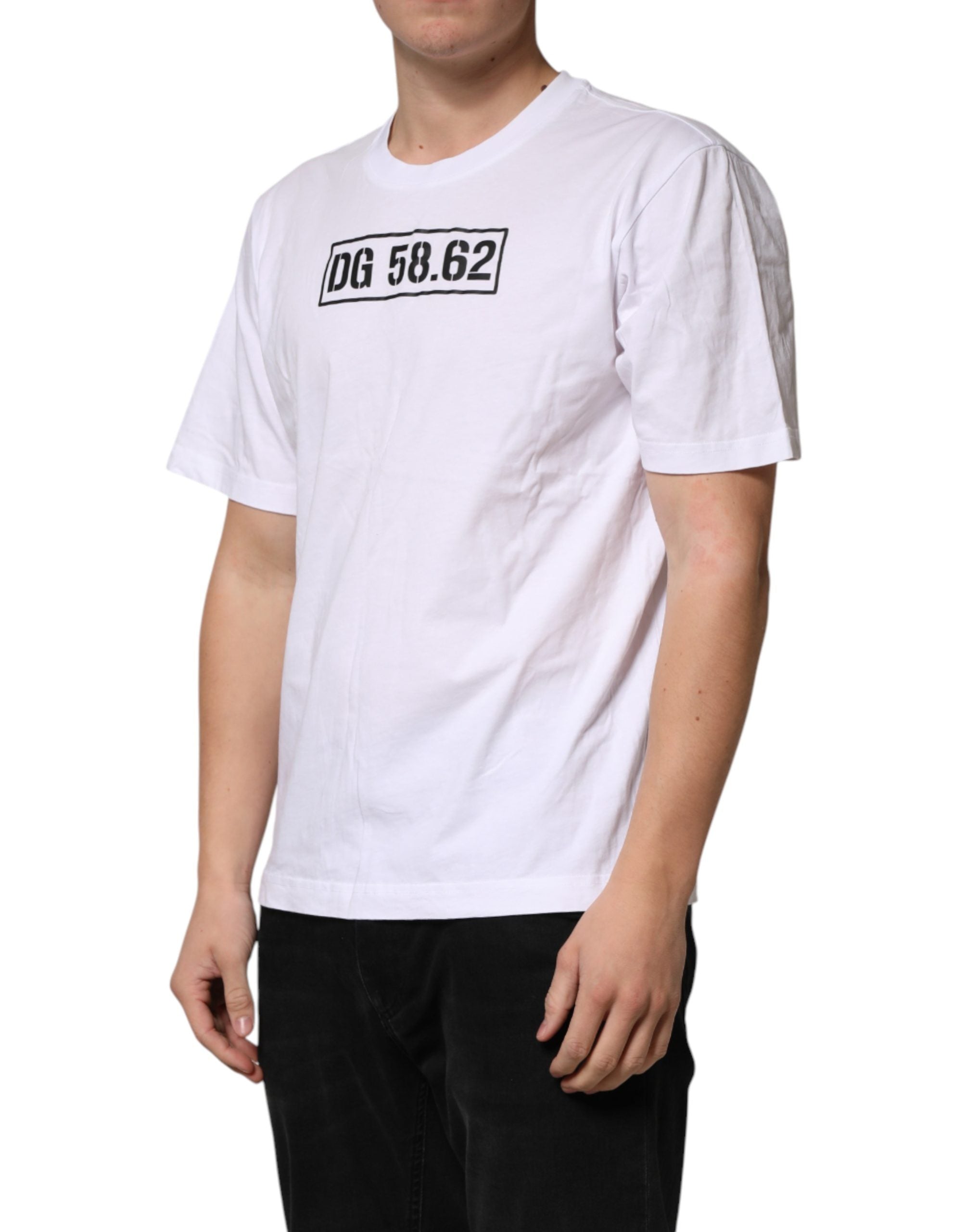 Dolce & Gabbana White Cotton Logo Print Crew Neck T-shirt