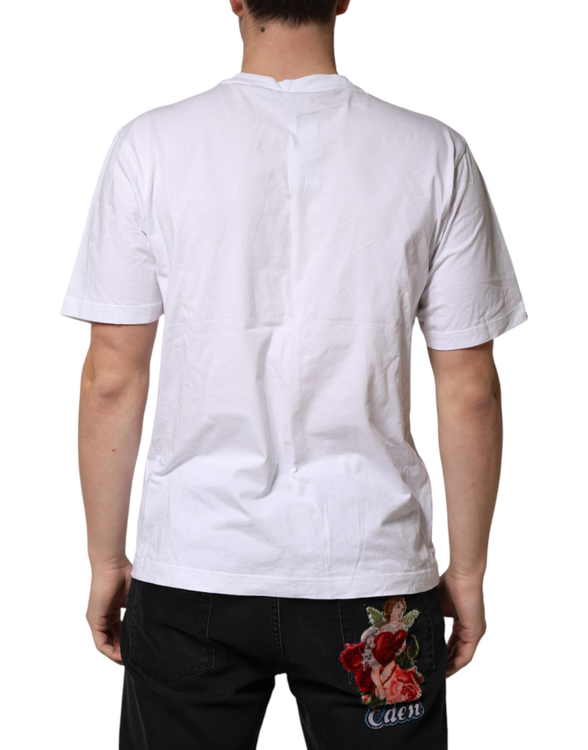 Dolce & Gabbana White Cotton Logo Print Crew Neck T-shirt