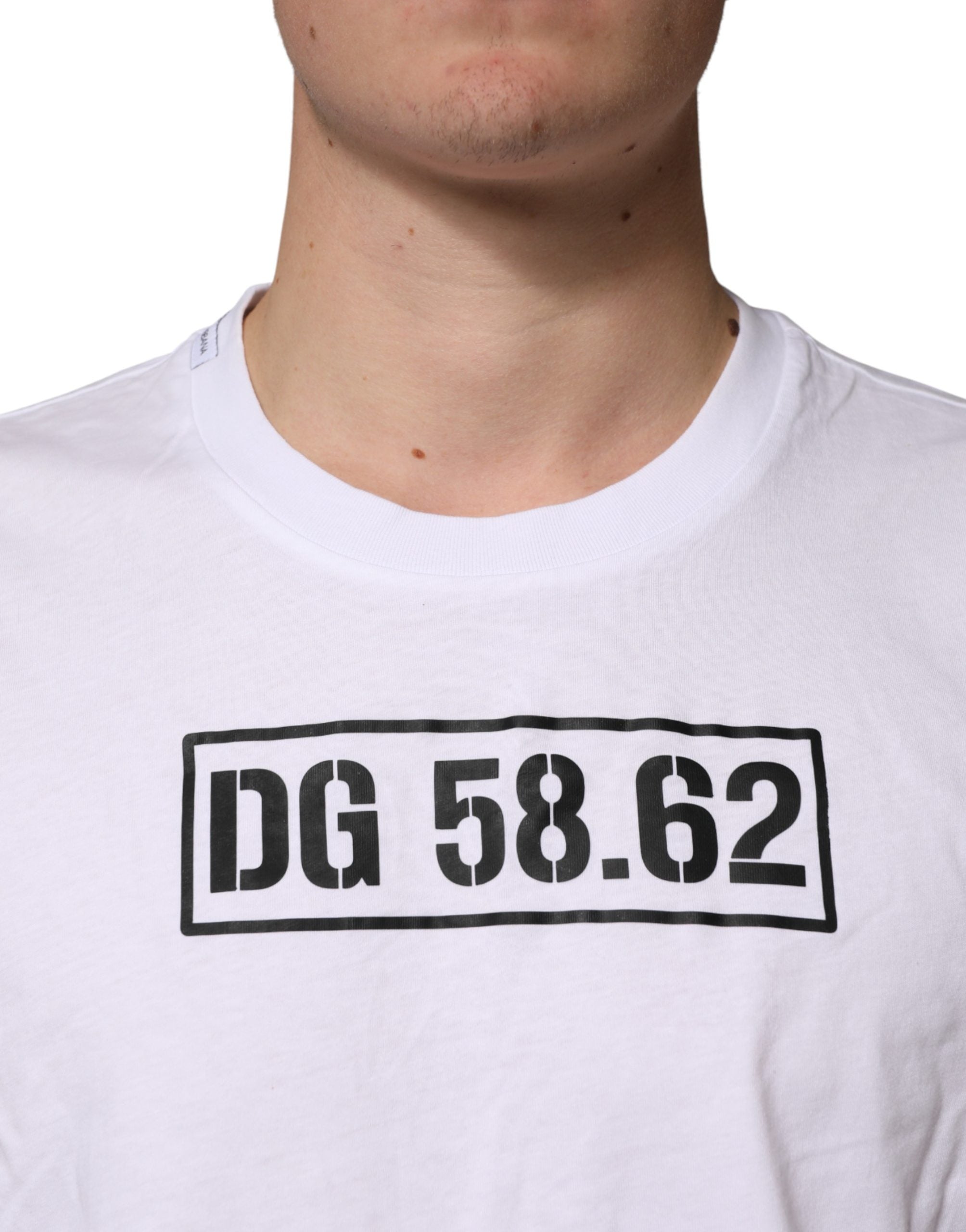 Dolce & Gabbana White Cotton Logo Print Crew Neck T-shirt