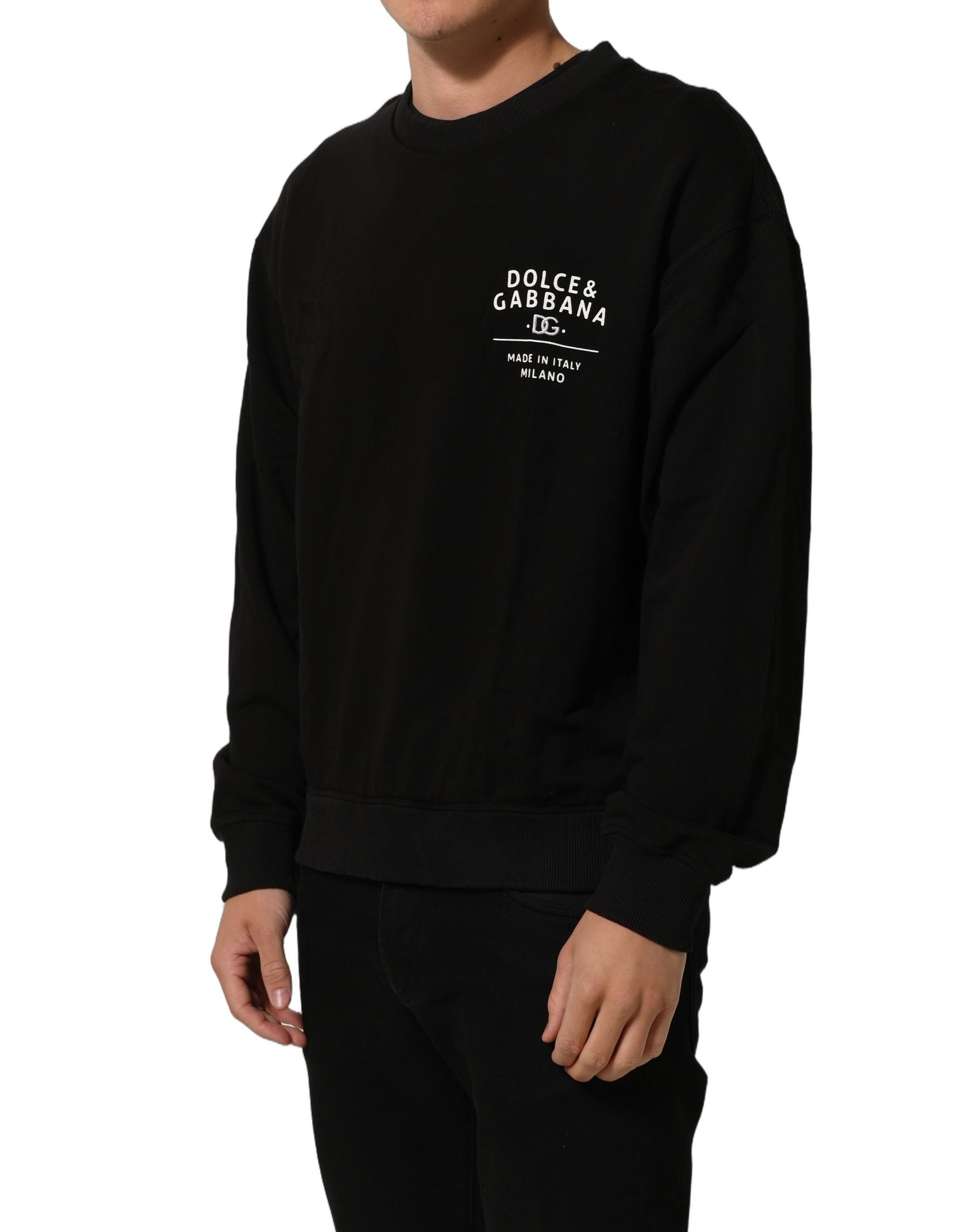 Dolce & Gabbana Black Cotton Logo Print Sweatshirt Sweater