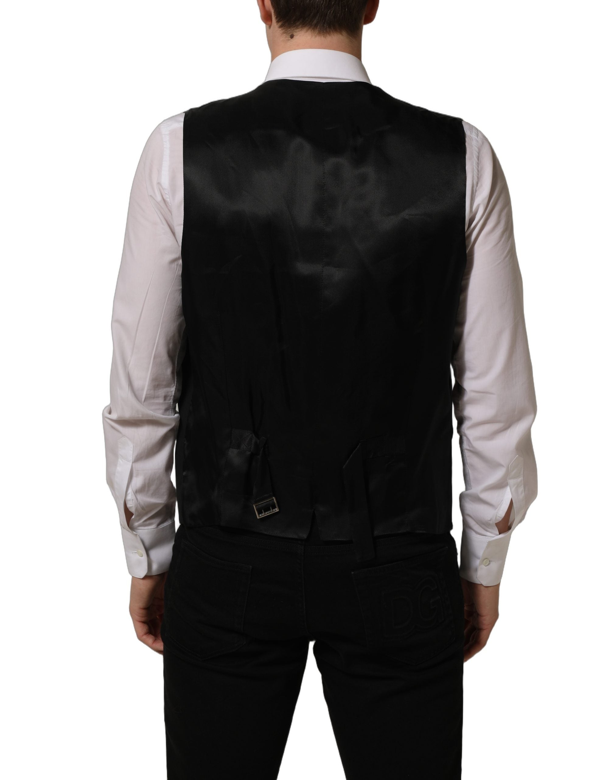 Dolce & Gabbana Black Wool Stretch Waistcoat Formal Vest