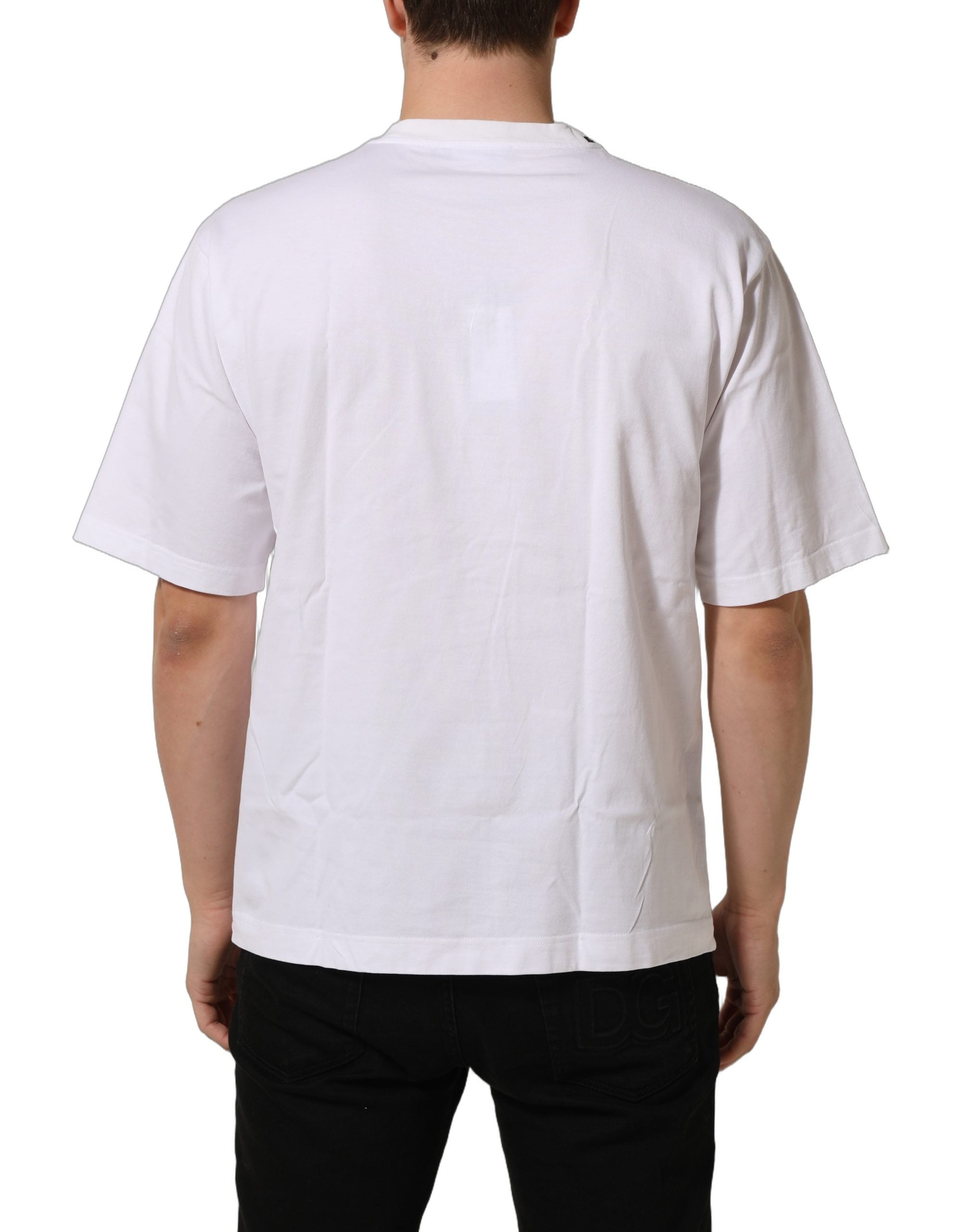 Dolce & Gabbana White Cotton Logo Plaque Crew Neck T-shirt