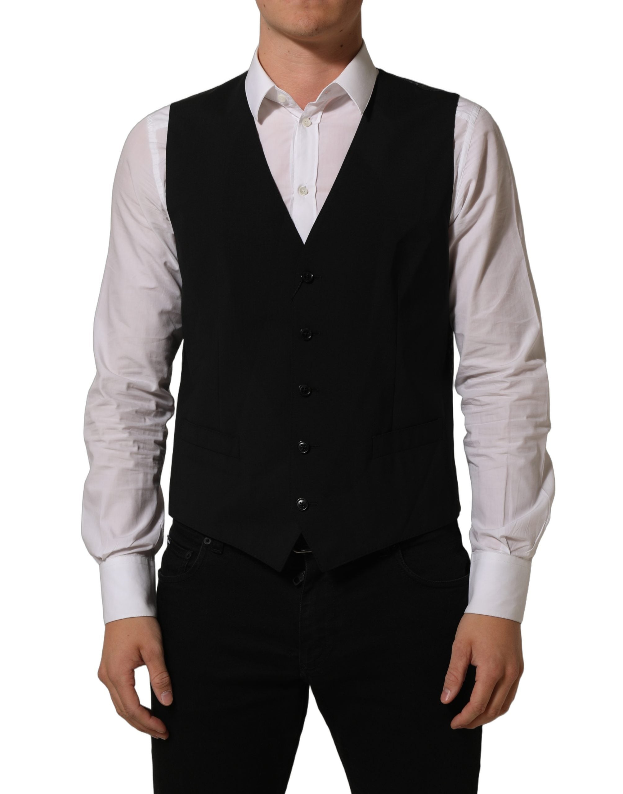 Dolce & Gabbana Black Wool Stretch Waistcoat Formal Dress Vest