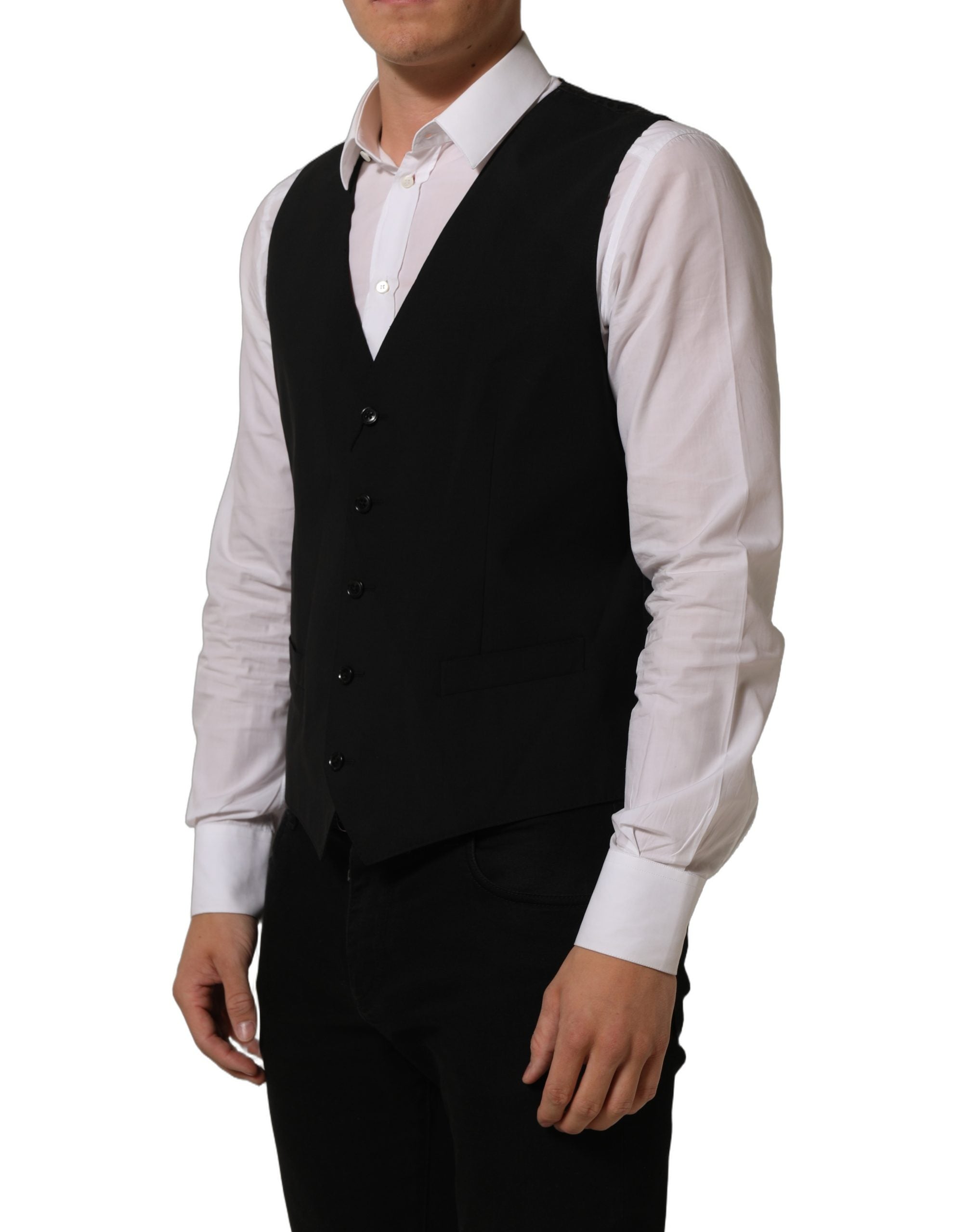 Dolce & Gabbana Black Wool Stretch Waistcoat Formal Dress Vest