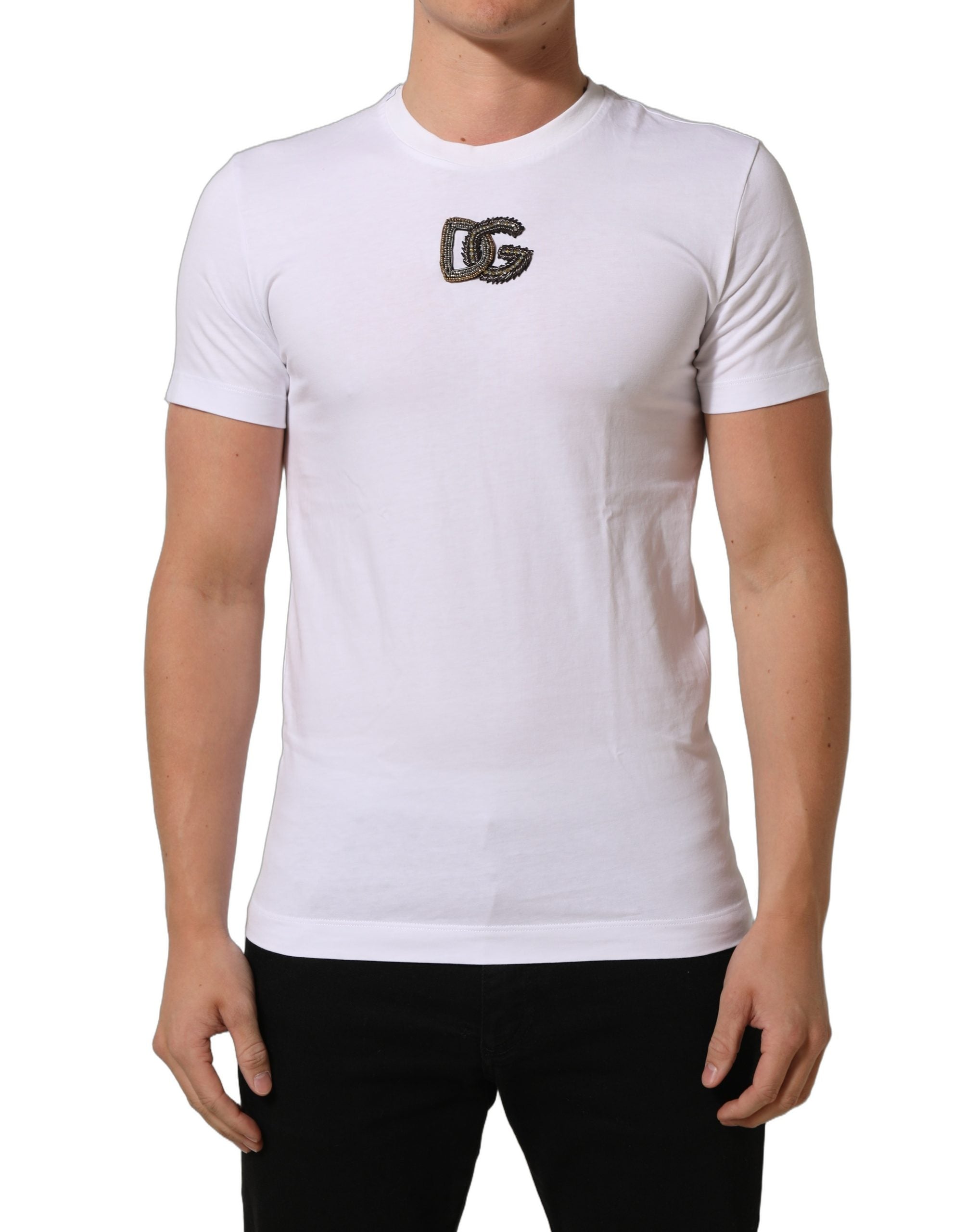 Dolce & Gabbana White DG Logo Cotton Crew Neck Men T-shirt
