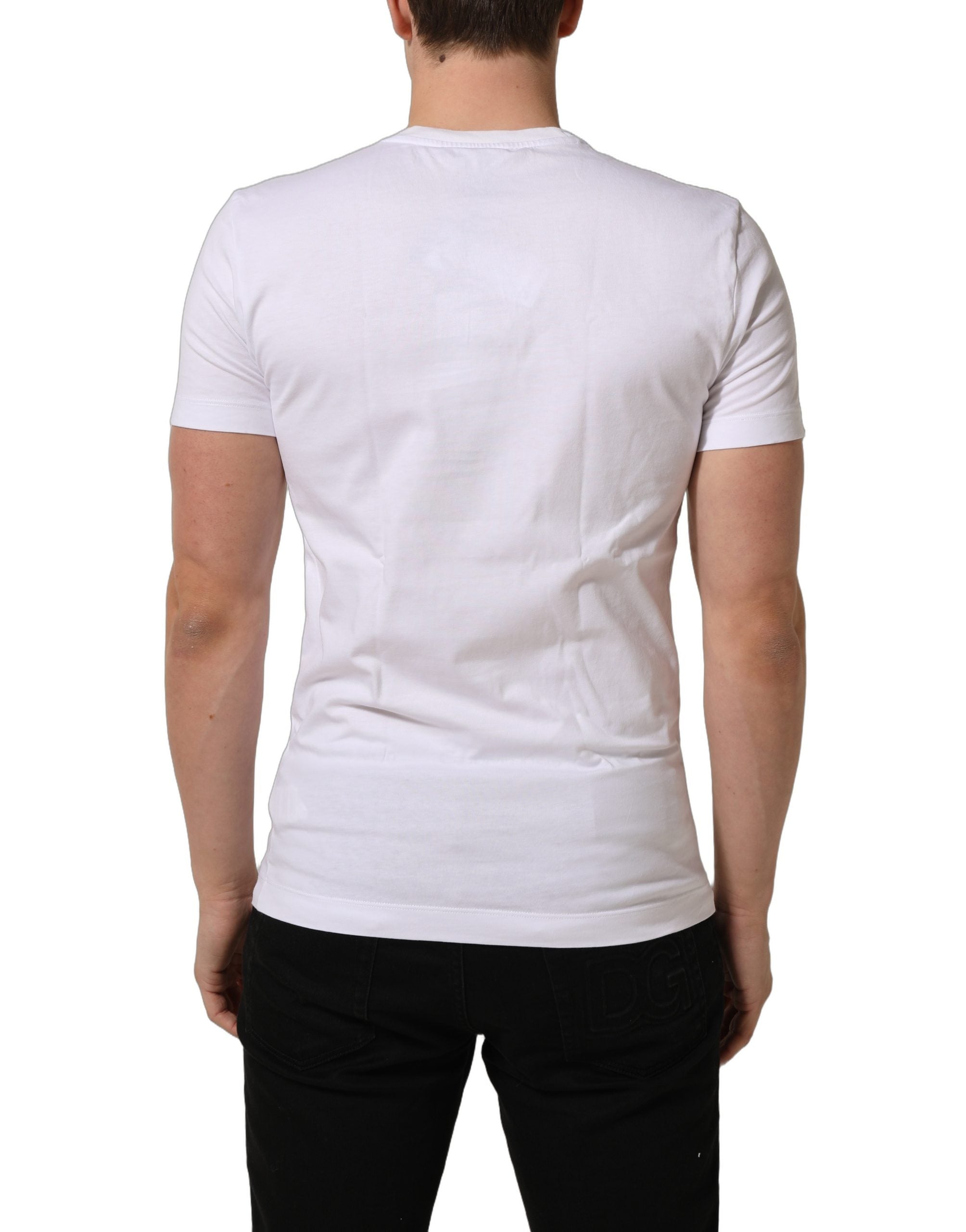 Dolce & Gabbana White DG Logo Cotton Crew Neck Men T-shirt