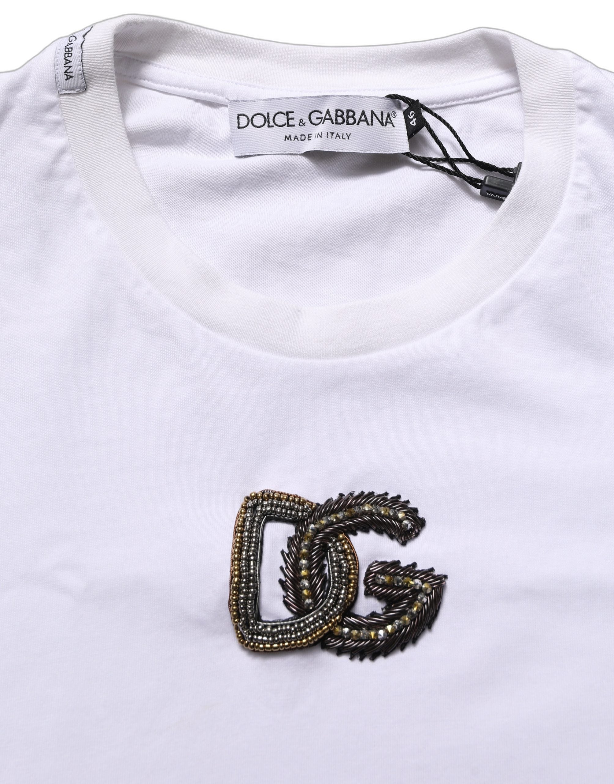 Dolce & Gabbana White DG Logo Cotton Crew Neck Men T-shirt