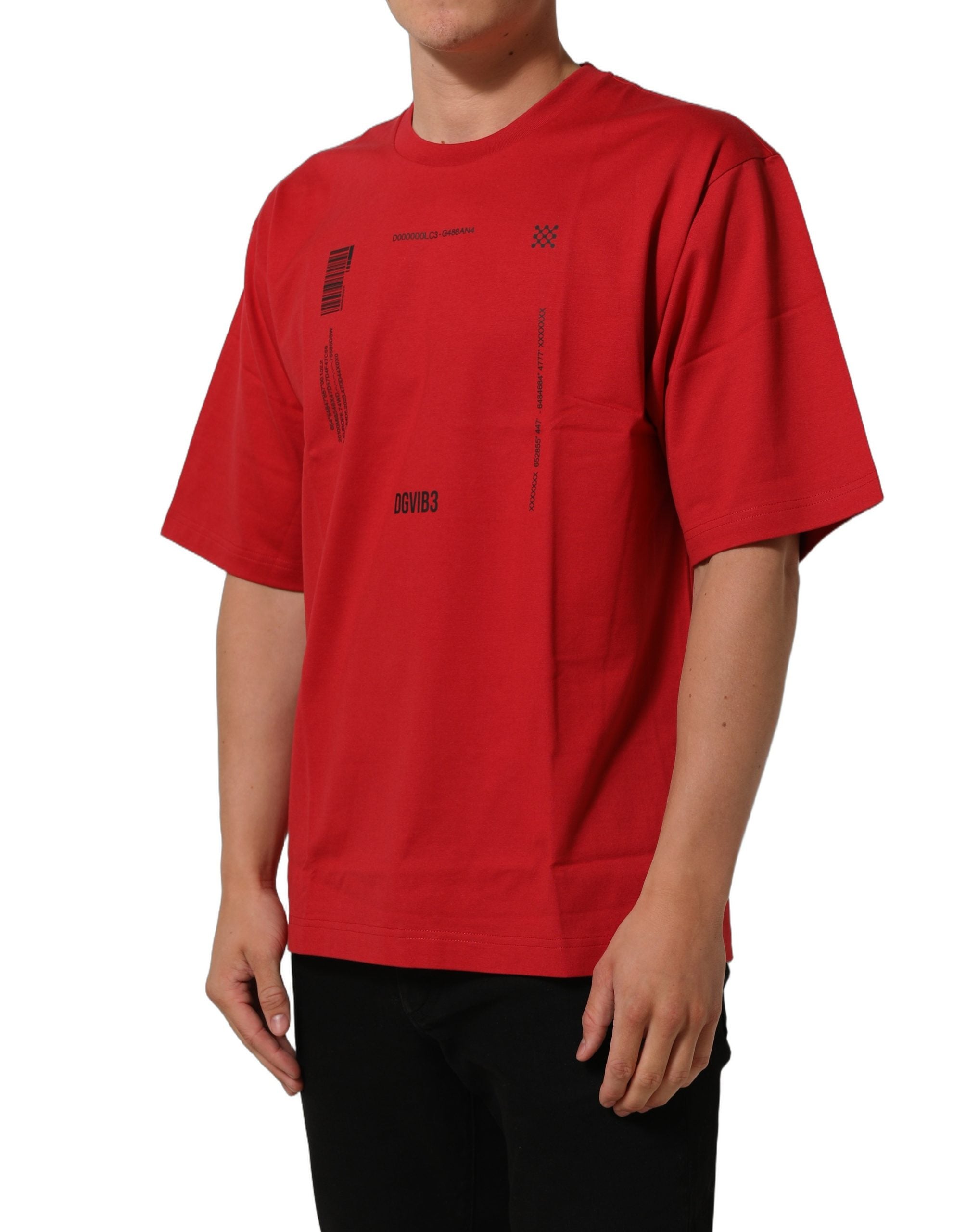 Dolce & Gabbana Red Cotton Graphic Print Crew Neck T-shirt