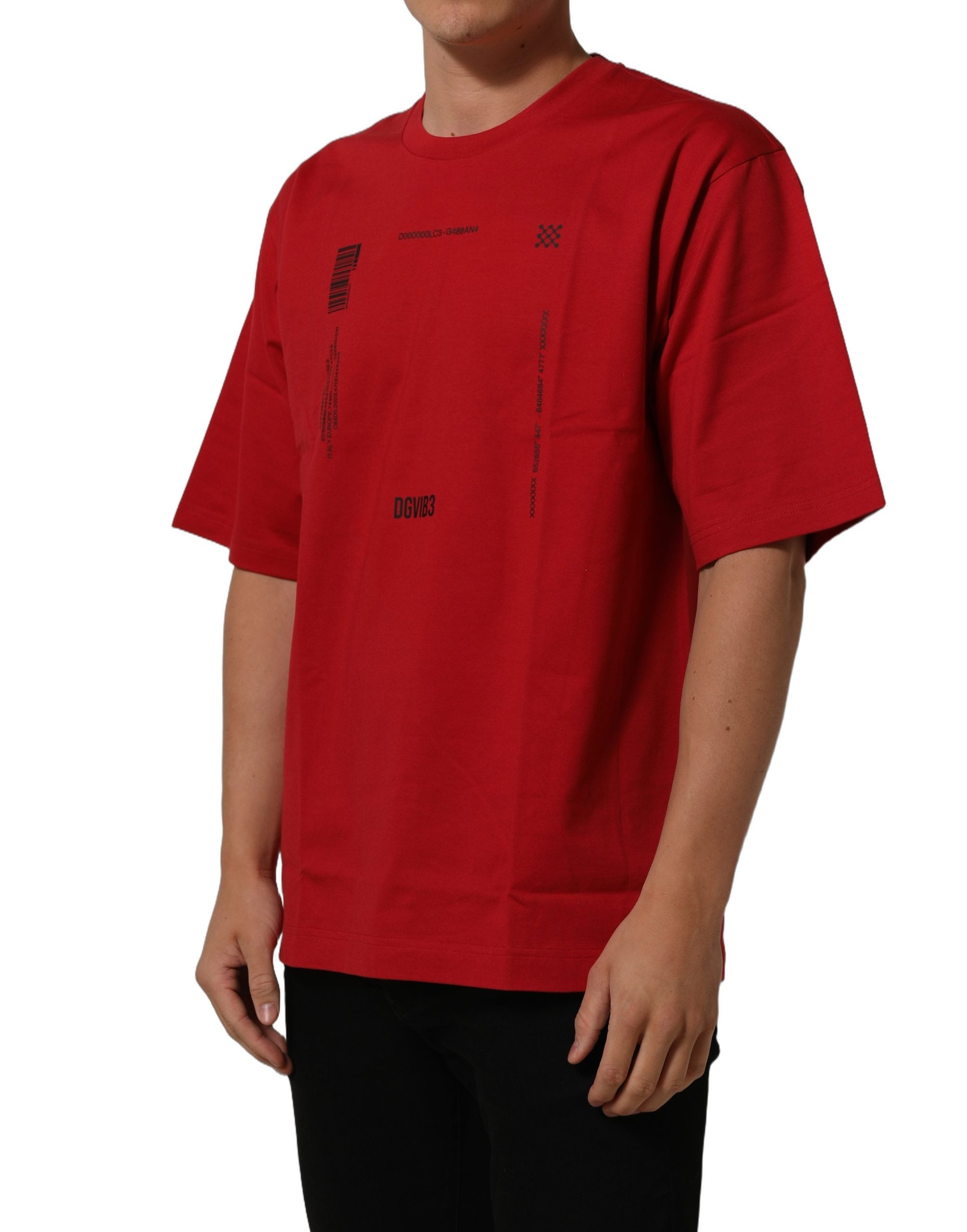 Dolce & Gabbana Red Cotton Graphic Print Crew Neck T-shirt