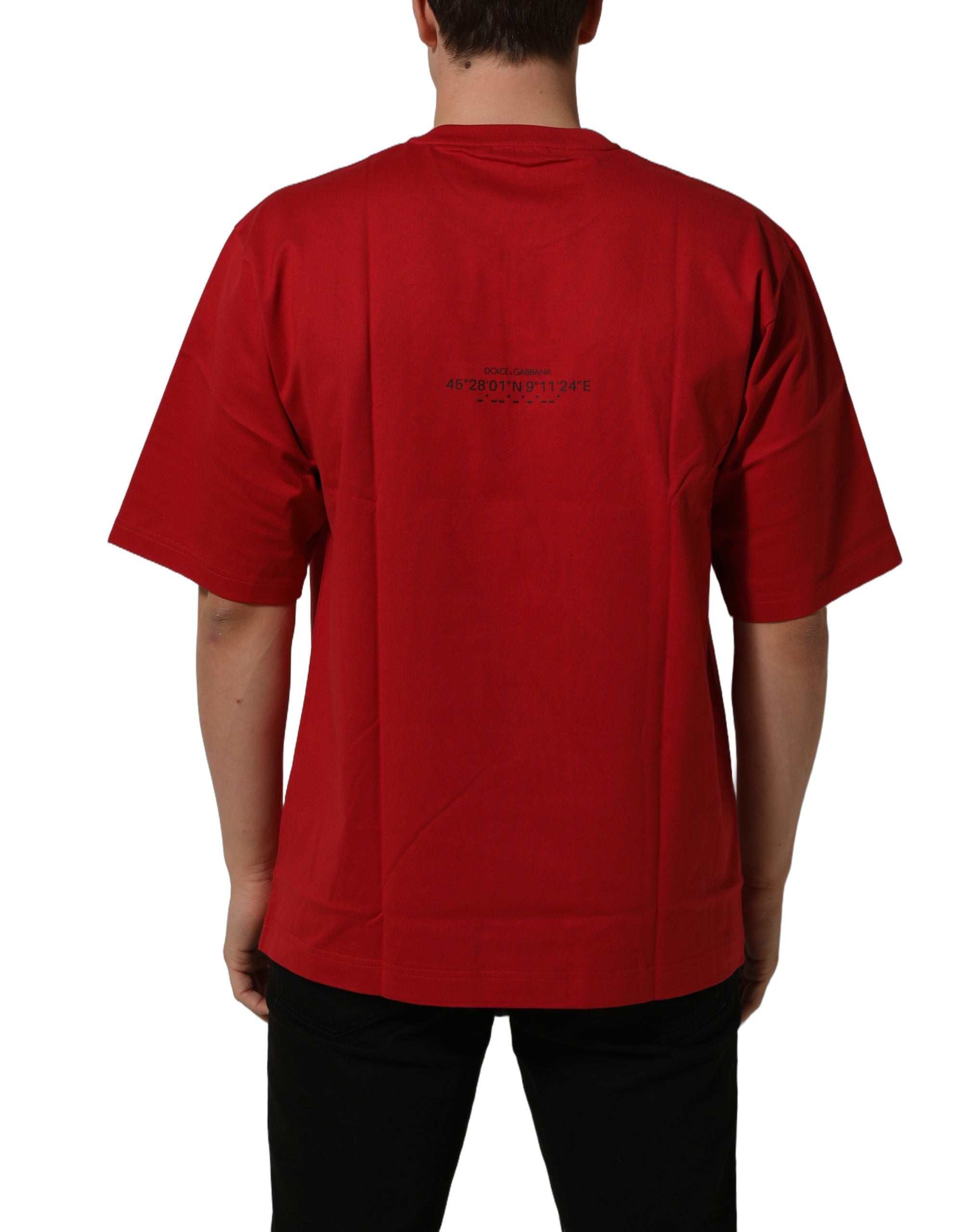 Dolce & Gabbana Red Cotton Graphic Print Crew Neck T-shirt