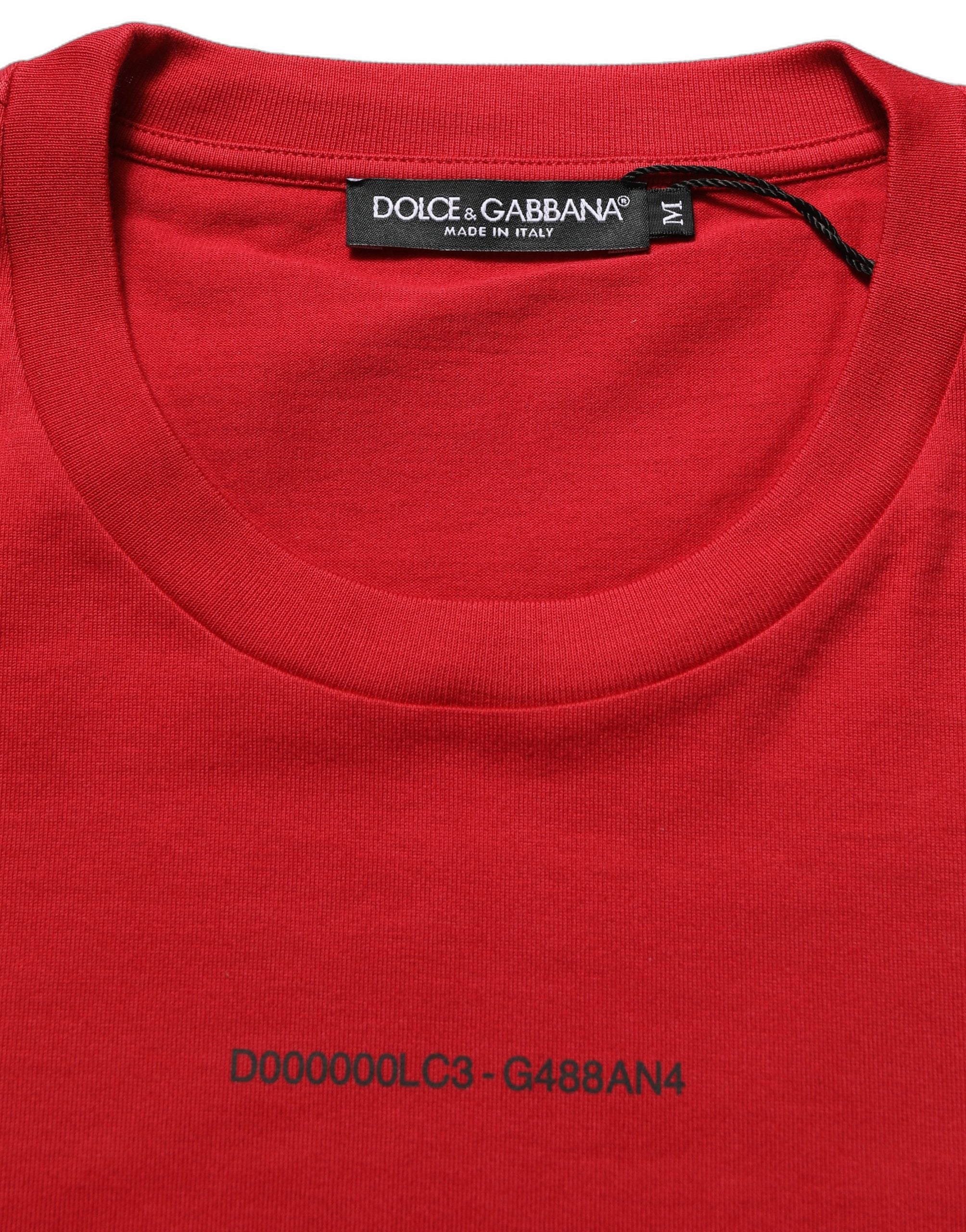 Dolce & Gabbana Red Cotton Graphic Print Crew Neck T-shirt