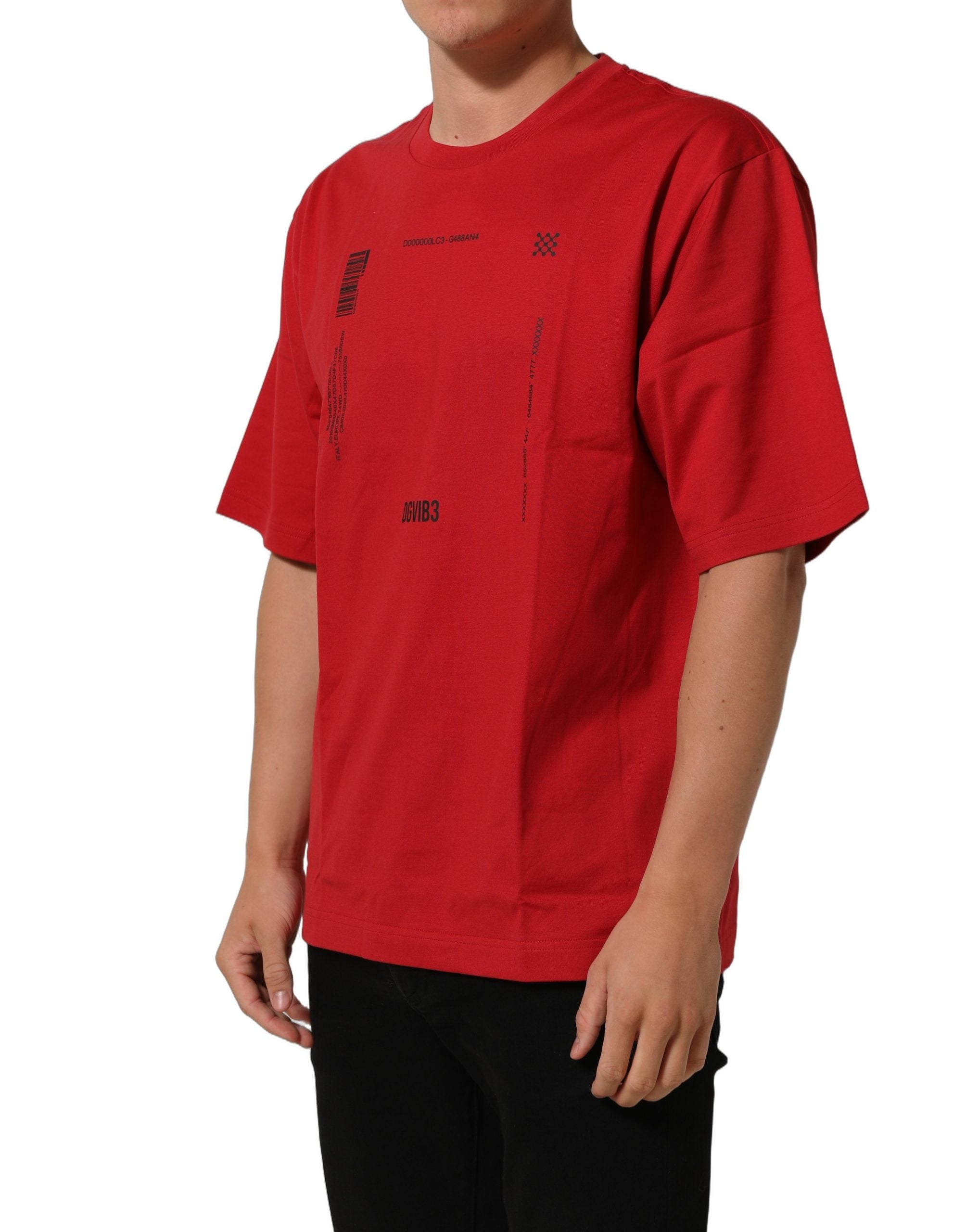 Dolce & Gabbana Red Cotton Graphic Print Crew Neck T-shirt