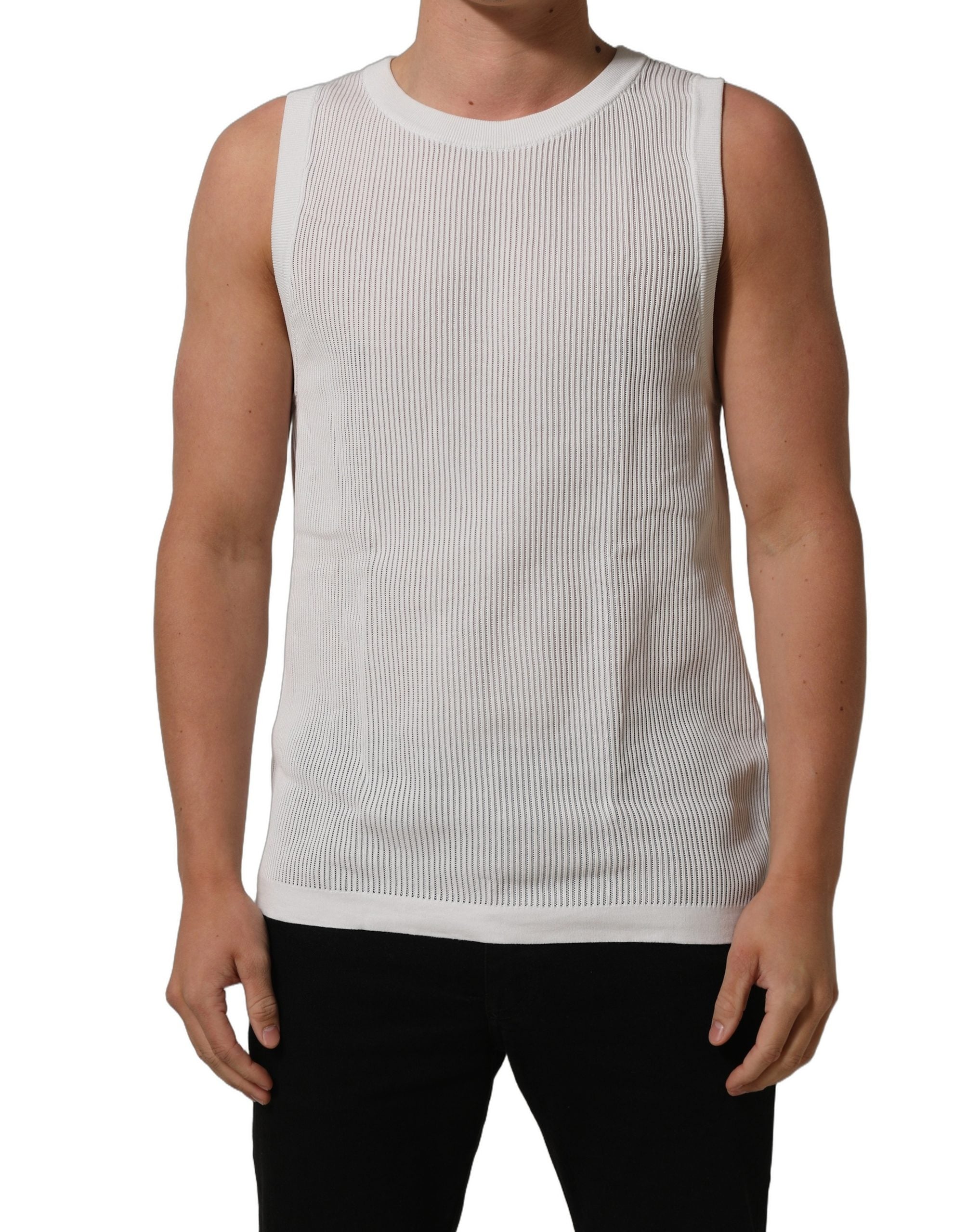 Dolce & Gabbana White Silk Crew Neck Sleeveless tank T-shirt