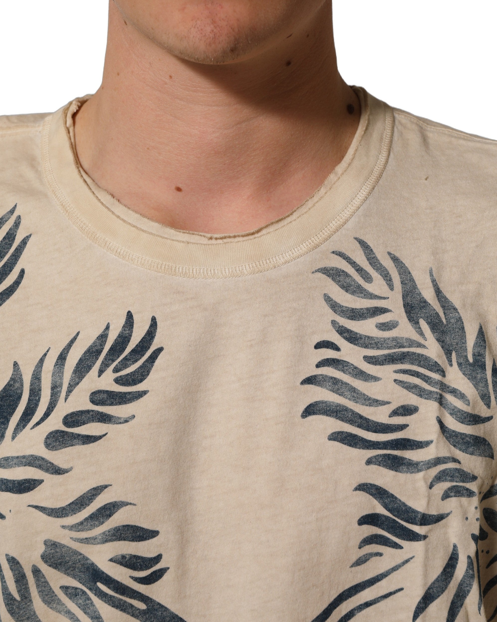 Dolce & Gabbana Beige Cotton Graphic Print Crew Neck  T-shirt