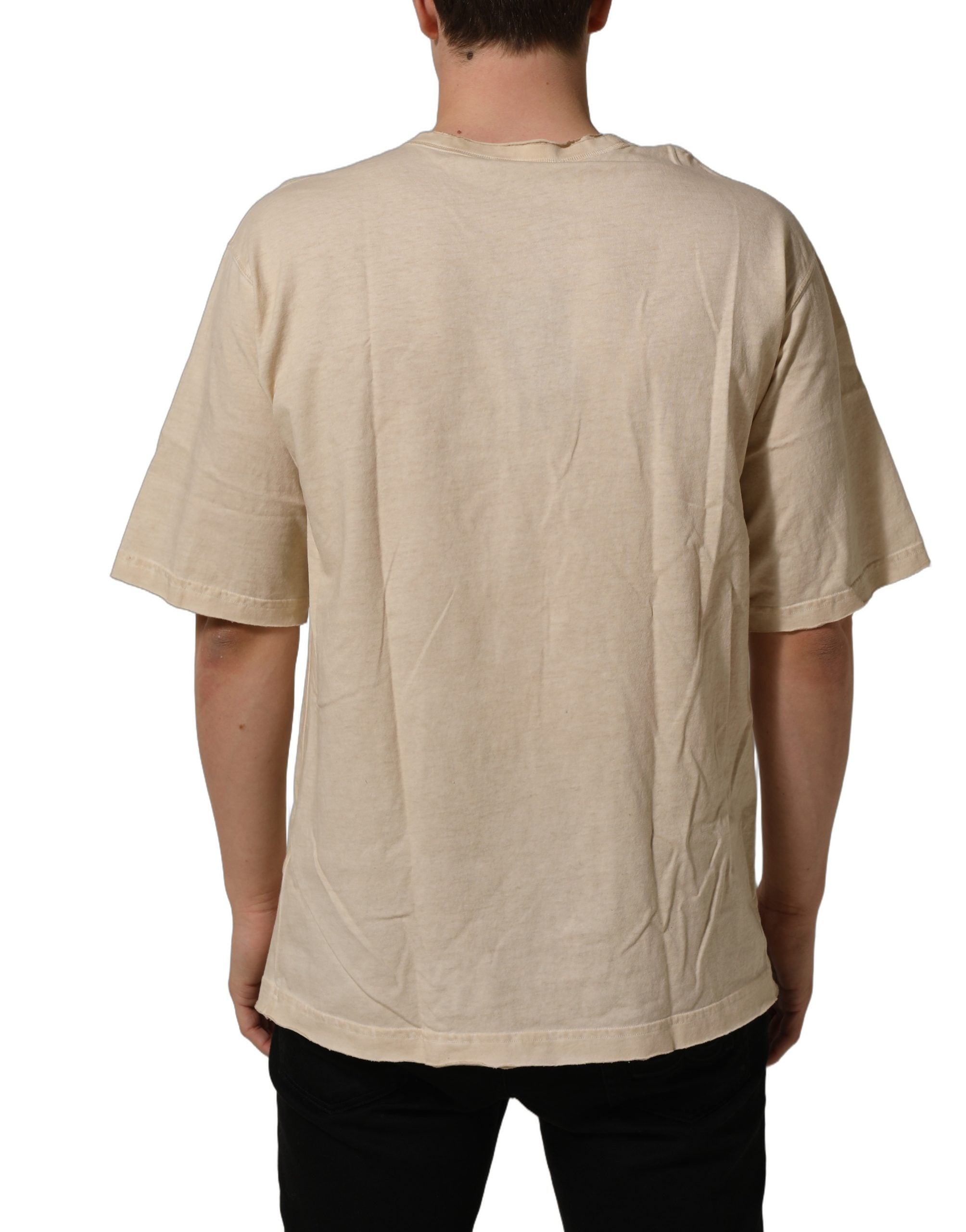 Dolce & Gabbana Beige Cotton Graphic Print Crew Neck  T-shirt